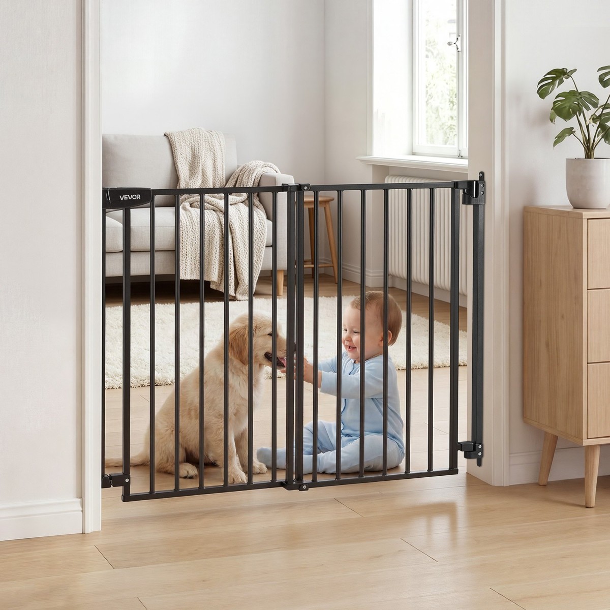 VEVOR Baby Gate για σκάλες, 720-1085 mm Ρυθμιζόμενο πλάτος, 760 mm High Dog Gate, Χωρίς κάτω μπάρα, Λειτουργία με το ένα χέρι, Εύκολη εγκατάσταση διάτρησης με κιτ υλικού, για σκάλες, πόρτες, σπίτι, μαύρο