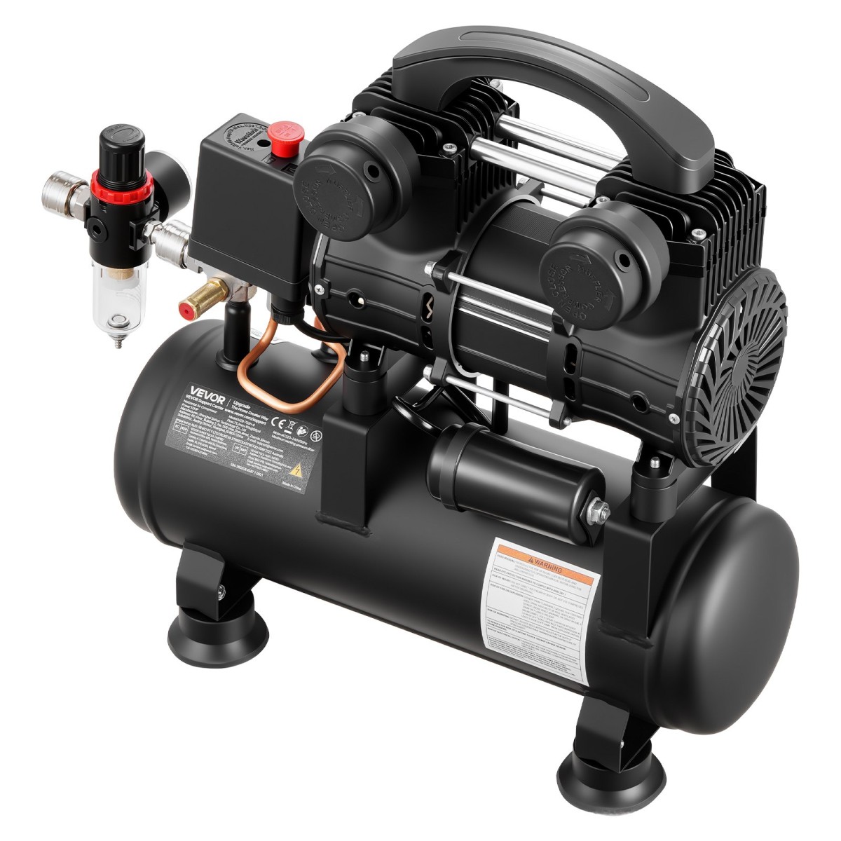VEVOR 6L Air Compressor, 0,75KW Oil-free Tank Air Compressor, 71 L/min at 6,2 Bar, Max 8 Bar Pressure, Compact & Portable for Auto Repair, Furting ελαστικών, Βάψιμο με σπρέι, Καρφώματα ξυλουργικής