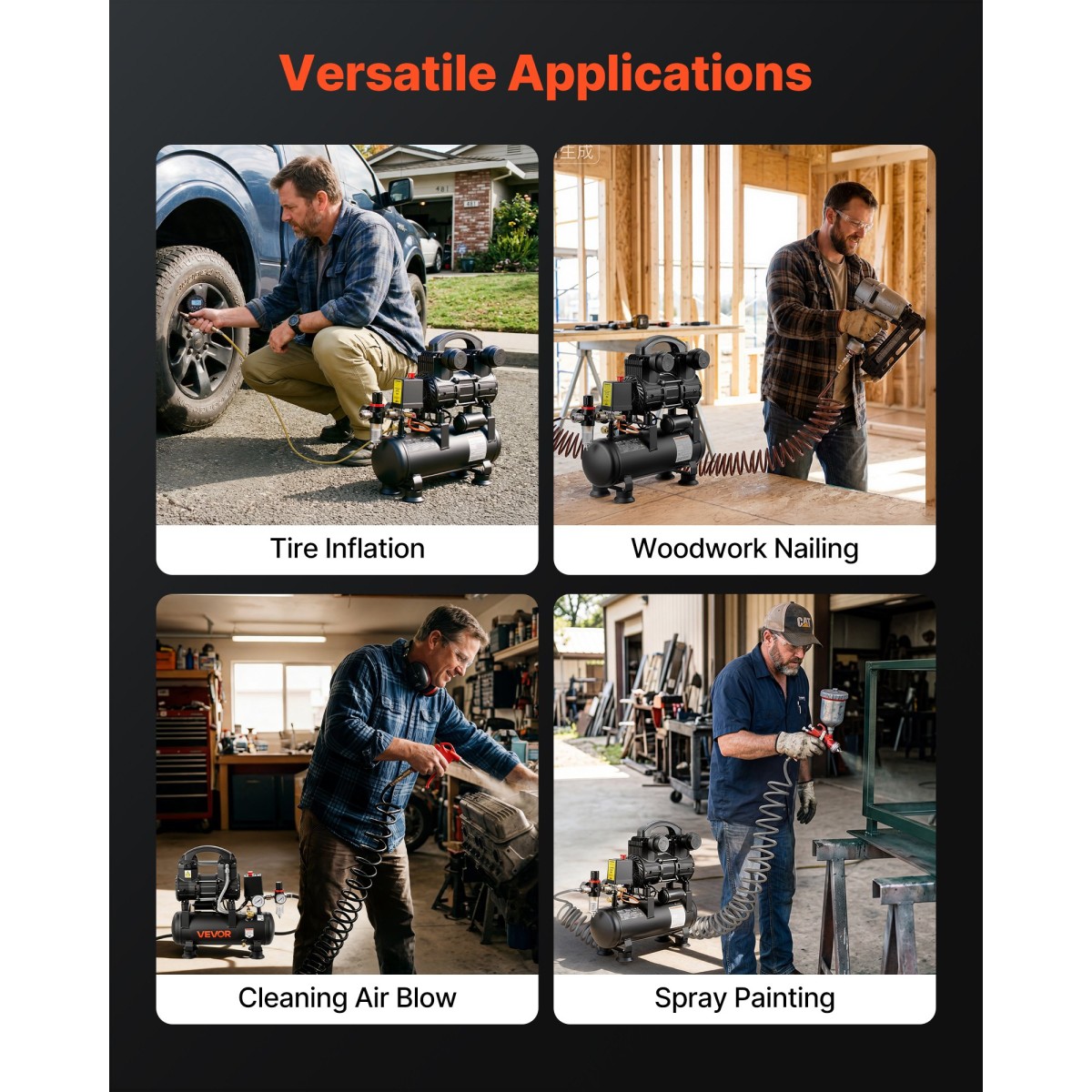 VEVOR 6L Air Compressor, 0,75KW Oil-free Tank Air Compressor, 71 L/min at 6,2 Bar, Max 8 Bar Pressure, Compact & Portable for Auto Repair, Furting ελαστικών, Βάψιμο με σπρέι, Καρφώματα ξυλουργικής