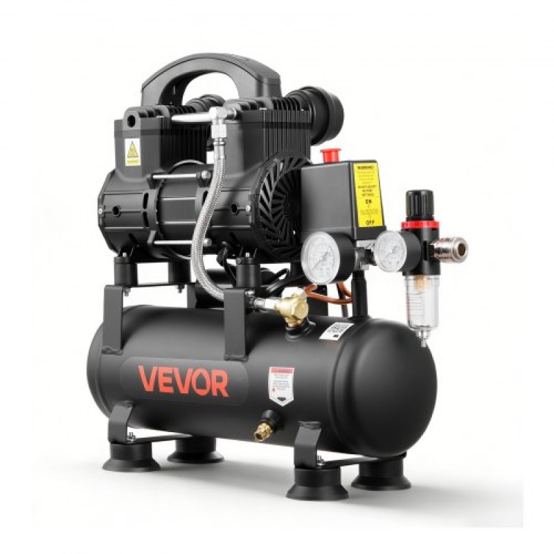 VEVOR 6L Air Compressor, 0,75KW Oil-free Tank Air Compressor, 71 L/min at 6,2 Bar, Max 8 Bar Pressure, Compact & Portable for Auto Repair, Furting ελαστικών, Βάψιμο με σπρέι, Καρφώματα ξυλουργικής