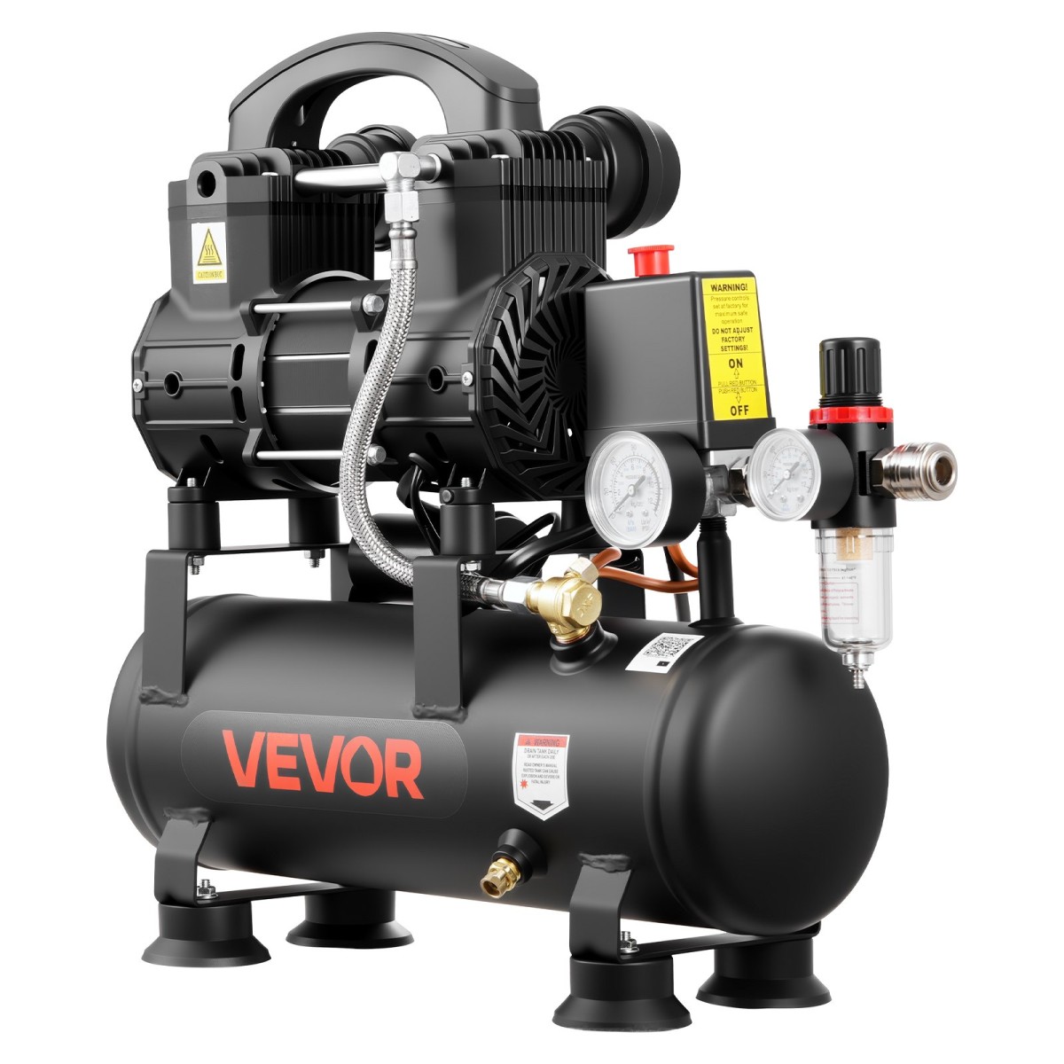 VEVOR 6L Air Compressor, 0,75KW Oil-free Tank Air Compressor, 71 L/min at 6,2 Bar, Max 8 Bar Pressure, Compact & Portable for Auto Repair, Furting ελαστικών, Βάψιμο με σπρέι, Καρφώματα ξυλουργικής
