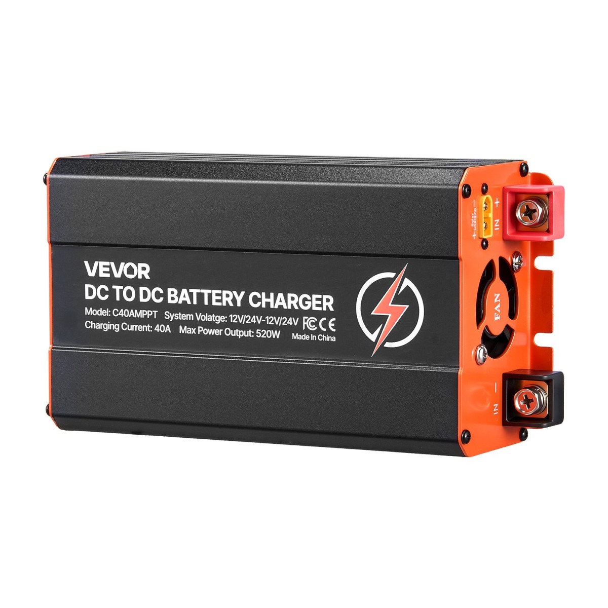 Φορτιστής VEVOR DC σε DC με MPPT, 520W, Φορτιστής μπαταρίας 40A, Διπλή είσοδος ηλιακού πίνακα/εναλλάκτη, έξυπνη φόρτιση πολλαπλών σταδίων για μπαταρίες μολύβδου LiFePO4, για RV, αυτοκίνητα, εφεδρική τροφοδοσία σπιτιού