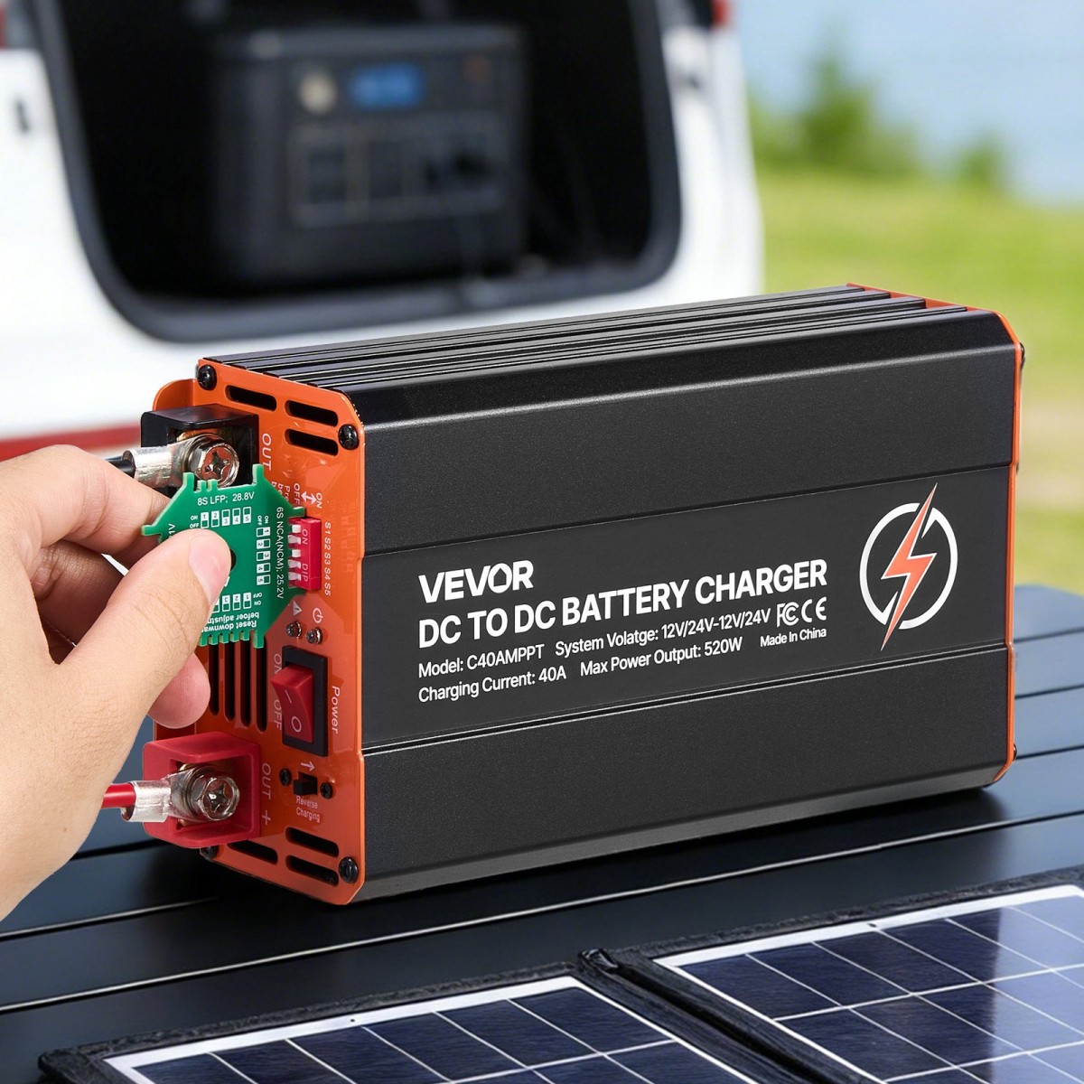 Φορτιστής VEVOR DC σε DC με MPPT, 520W, Φορτιστής μπαταρίας 40A, Διπλή είσοδος ηλιακού πίνακα/εναλλάκτη, έξυπνη φόρτιση πολλαπλών σταδίων για μπαταρίες μολύβδου LiFePO4, για RV, αυτοκίνητα, εφεδρική τροφοδοσία σπιτιού