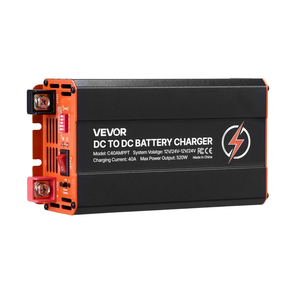 Φορτιστής VEVOR DC σε DC με MPPT, 520W, Φορτιστής μπαταρίας 40A, Διπλή είσοδος ηλιακού πίνακα/εναλλάκτη, έξυπνη φόρτιση πολλαπλών σταδίων για μπαταρίες μολύβδου LiFePO4, για RV, αυτοκίνητα, εφεδρική τροφοδοσία σπιτιού