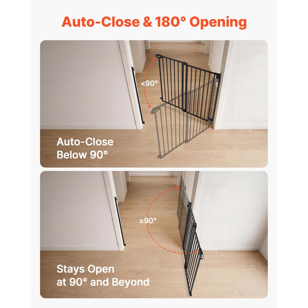 VEVOR Baby Gate για σκάλες, 720-1085 mm Ρυθμιζόμενο πλάτος, 920 mm High Dog Gate, Χωρίς κάτω μπάρα, Λειτουργία με το ένα χέρι, Εύκολη εγκατάσταση διάτρησης με κιτ υλικού, για σκάλες, πόρτες, σπίτι, μαύρο