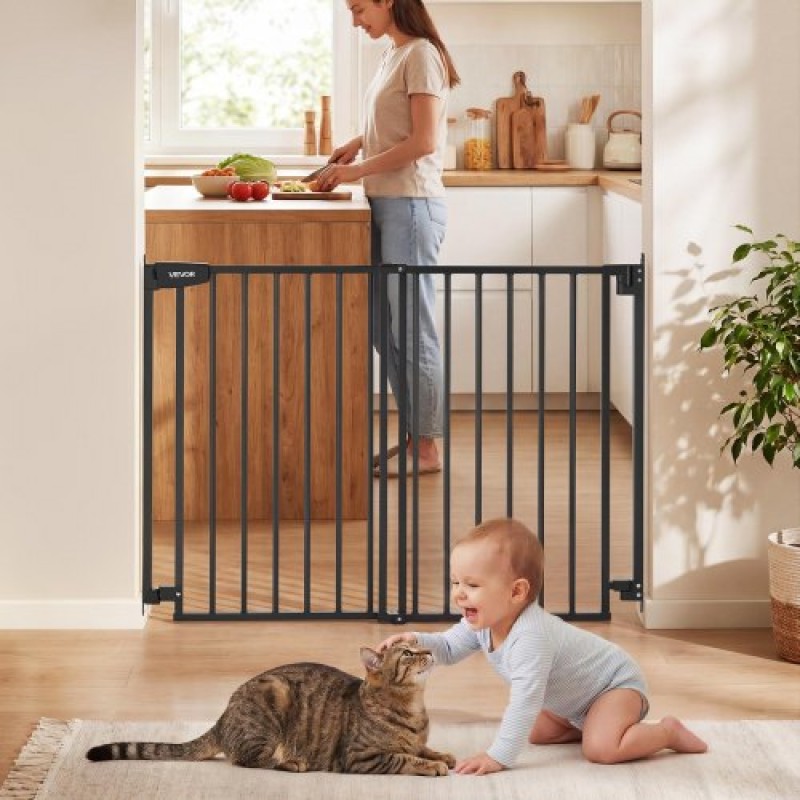 VEVOR Baby Gate για σκάλες, 720-1085 mm Ρυθμιζόμενο πλάτος, 920 mm High Dog Gate, Χωρίς κάτω μπάρα, Λειτουργία με το ένα χέρι, Εύκολη εγκατάσταση διάτρησης με κιτ υλικού, για σκάλες, πόρτες, σπίτι, μαύρο