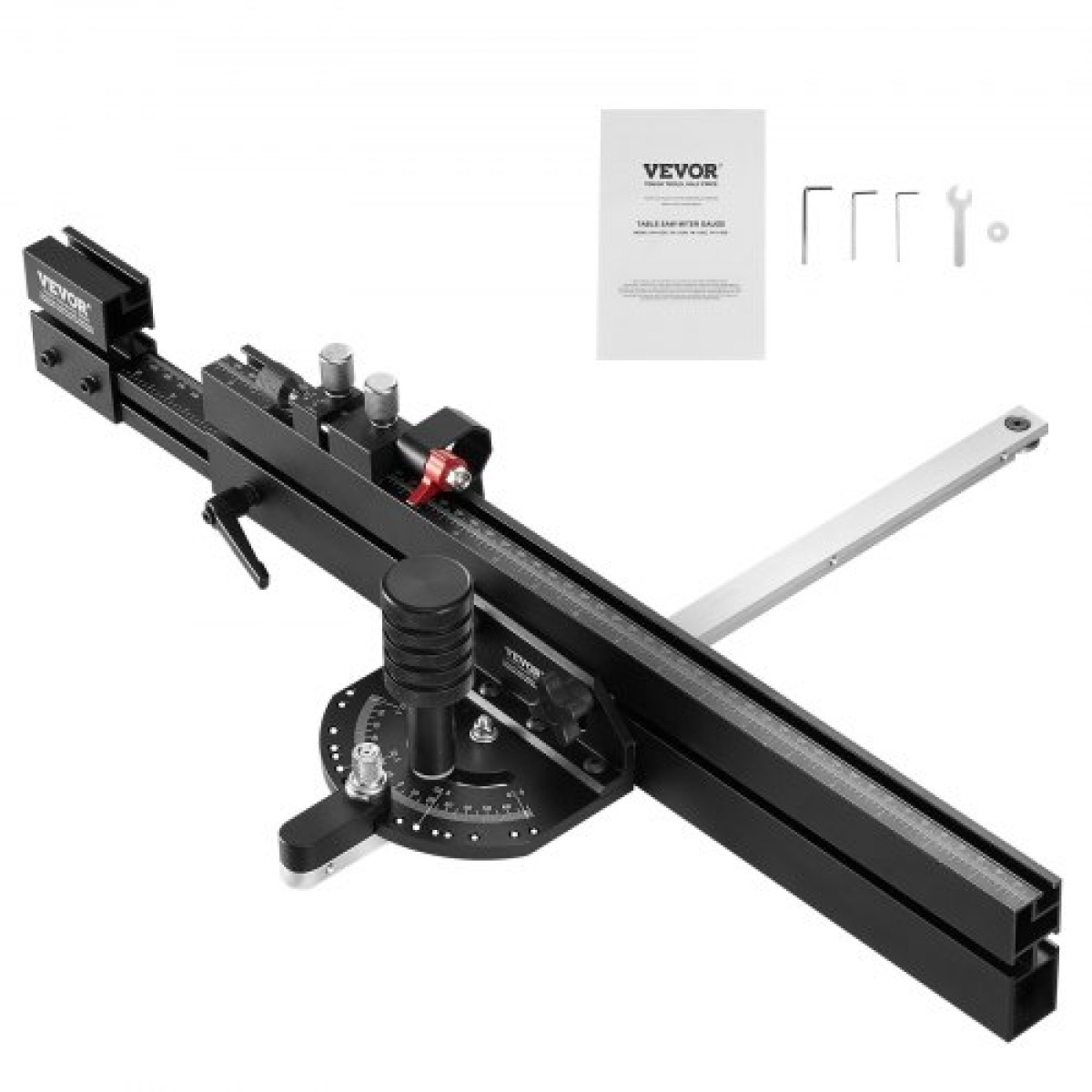 VEVOR Precision Miter Gauge, Τυπική σχισμή 19 x 9,5 mm, Επιτραπέζιο κράμα αλουμινίου Πριόνι μετρητή κοπής με σχάρα 15 γωνιακών στοπ με ρυθμιζόμενο έμβολο με ελατήριο και αφαιρούμενος δίσκος, για ξυλουργική