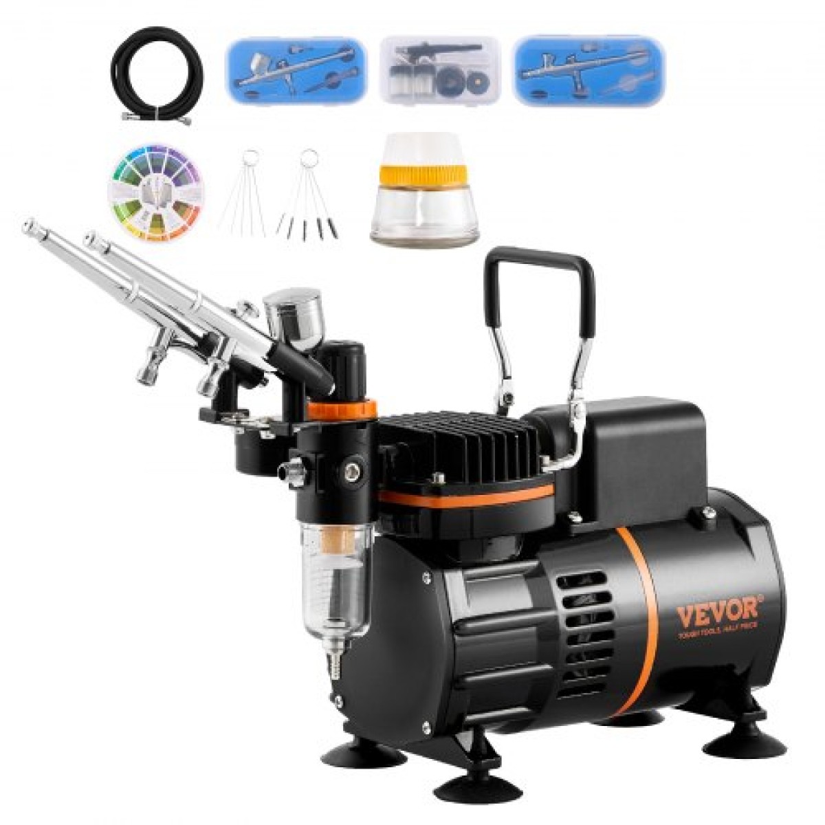 VEVOR Airbrush Kit, Dual Fan Air Compressor Professional Airbrushing Kit with 3 Airbrushes, Hold, Color Mixing wheel, Cleaning Brush Set, Air Brush Set for Art Nail Cookie Tattoo Makeup Cake