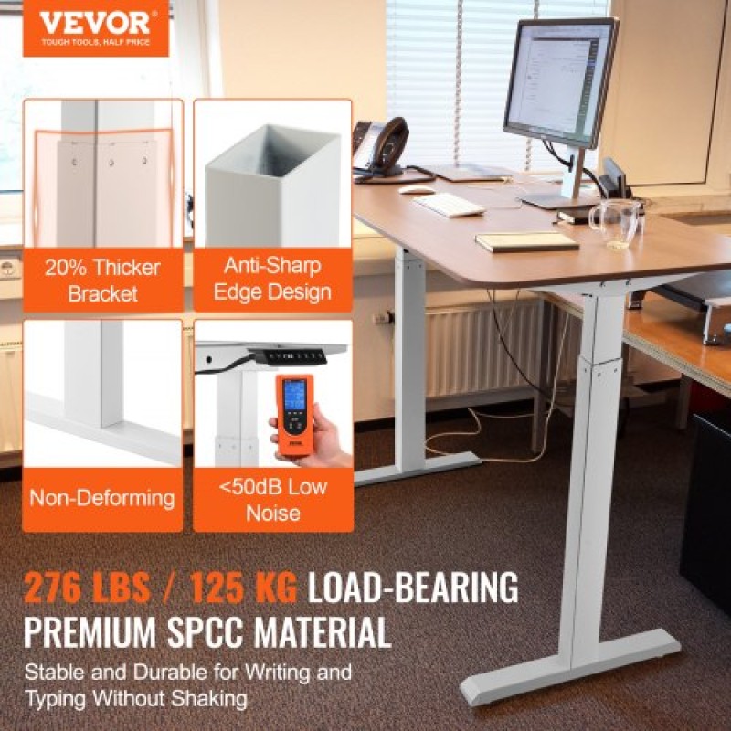 VEVOR Standing Desk Frame Διπλός κινητήρας, Ρυθμιζόμενο 27,6"-46,1"/70-117 cm Ύψος & 43,3"-70,1"/110-178 cm μήκος Ηλεκτρικά πόδια γραφείου υπολογιστή, Εργονομική βάση DIY Workstation μόνο για το σπίτι και το γραφείο (White)