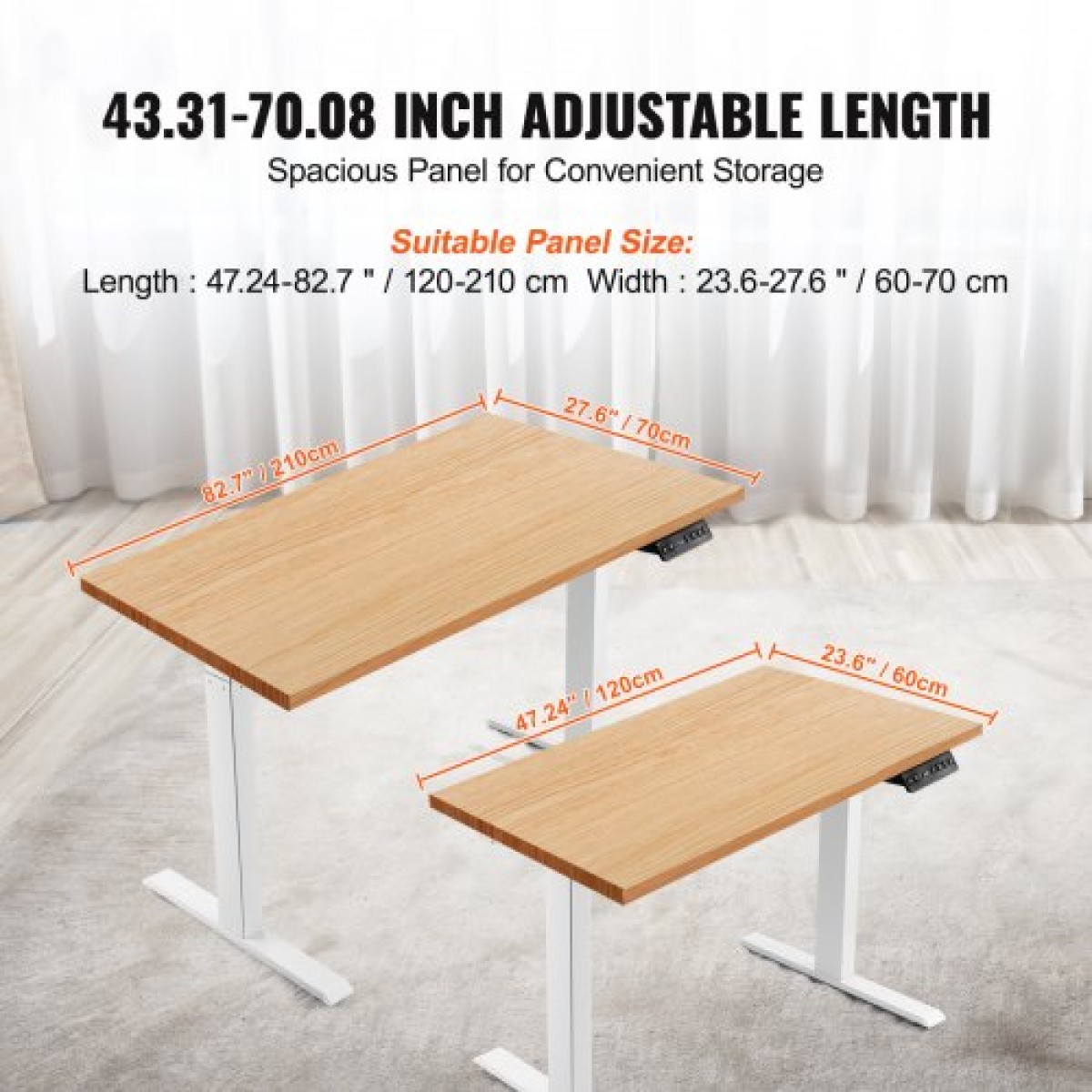 VEVOR Standing Desk Frame Διπλός κινητήρας, Ρυθμιζόμενο 27,6"-46,1"/70-117 cm Ύψος & 43,3"-70,1"/110-178 cm μήκος Ηλεκτρικά πόδια γραφείου υπολογιστή, Εργονομική βάση DIY Workstation μόνο για το σπίτι και το γραφείο (White)
