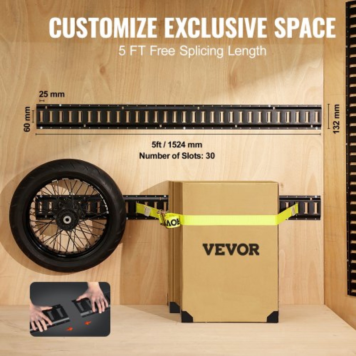 VEVOR E Track Tie-Down Rail Kit, 18PCS 5' E-Tracks Set Περιλαμβάνει 4 χαλύβδινες ράγες & 8 άγκυρες O-Ring & 4 Tie-Off με D-Ring & 2 ιμάντες καστάνιας, Αξεσουάρ ασφάλισης για μοτοσικλέτες Cargo, 2000 lbs