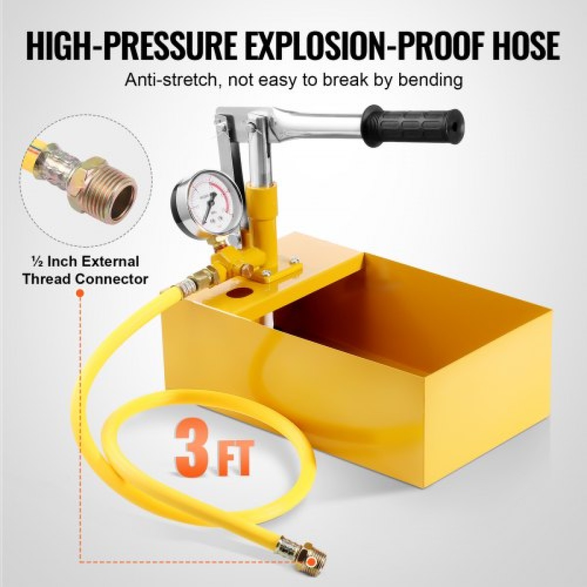 Υδροστατική δοκιμαστική αντλία VEVOR, Max 25 bar/362 PSI, Χειροκίνητο κιτ μέτρησης πίεσης νερού υδραυλικής μονής βαλβίδας με μετρητή Δεξαμενή νερού 5L, σωλήνας 1 m με εξωτερικό σύνδεσμο σπειρώματος 1,27 cm για αγωγό