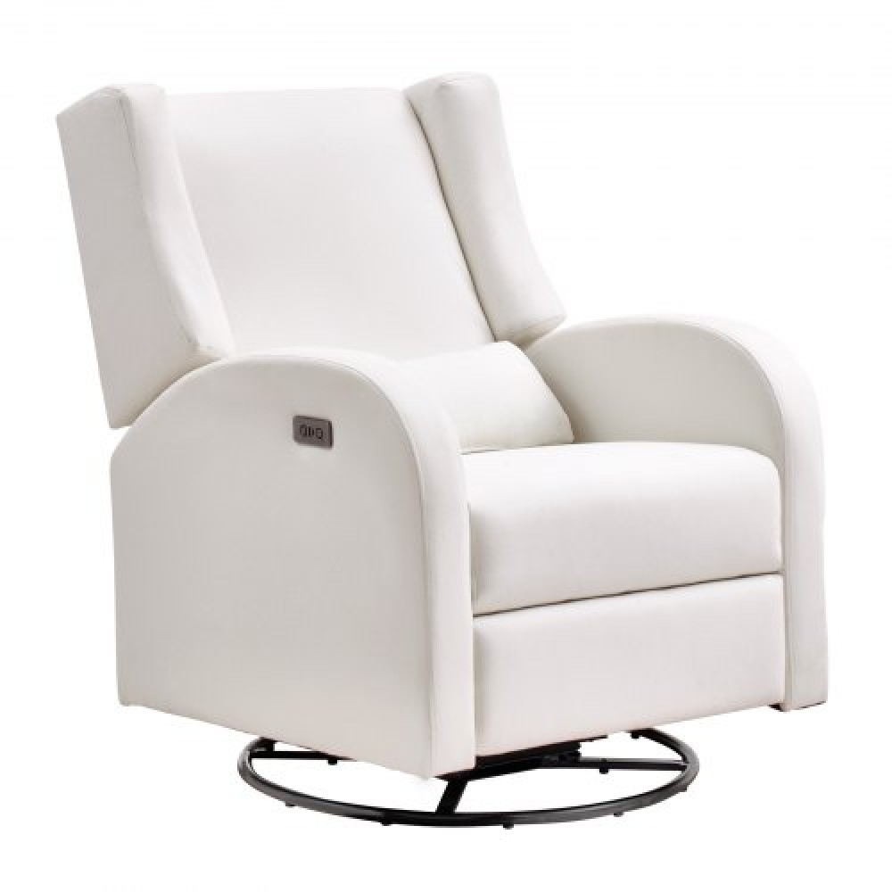 VEVOR Electronic Power Recliner and Swivel Glider, 113,4 kg Weight Capacity Swivel Glider Recliner Chair με ρυθμιζόμενη γωνία, πολυεστερική επιφάνεια ανάκλιντρο για σαλόνι, υπνοδωμάτιο, υπόλευκο