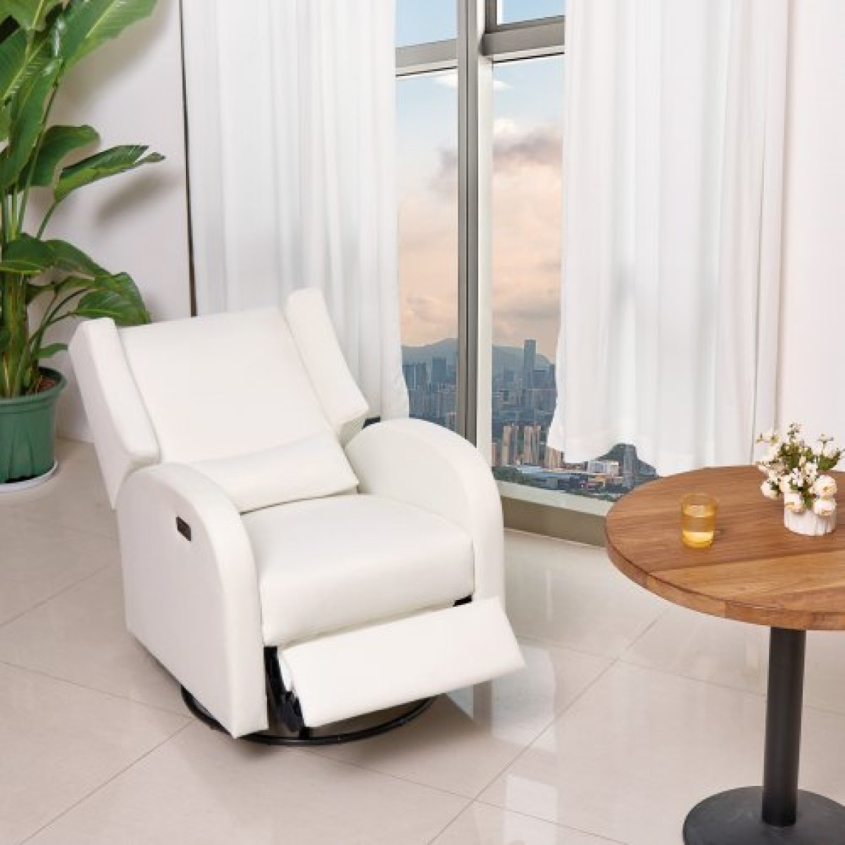 VEVOR Electronic Power Recliner and Swivel Glider, 113,4 kg Weight Capacity Swivel Glider Recliner Chair με ρυθμιζόμενη γωνία, πολυεστερική επιφάνεια ανάκλιντρο για σαλόνι, υπνοδωμάτιο, υπόλευκο