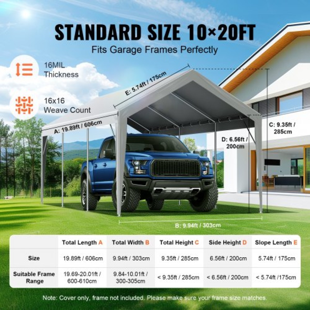 Ανταλλακτικό κάλυμμα κουβούκλιο VEVOR Carport 6100 x 3040 χιλ. Στέγαστρο γκαράζ πάνω από σκηνές Tarp βαρέως τύπου αδιάβροχο & προστατευμένο από την υπεριώδη ακτινοβολία, Εύκολη εγκατάσταση με μπάντζες μπάλας, γκρι (Μόνο επάνω κάλυμμα, πλαίσιο δεν περι