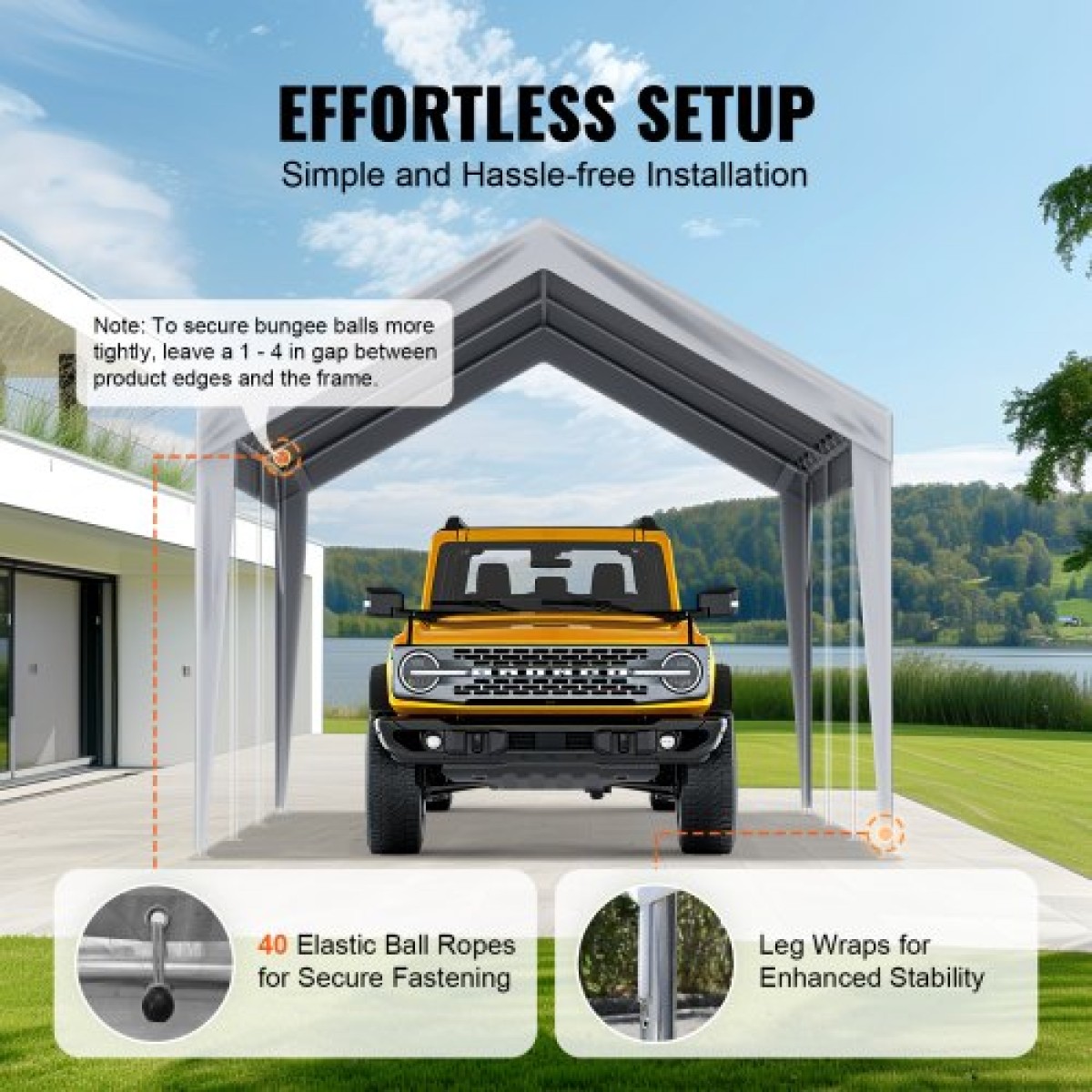 Ανταλλακτικό κάλυμμα κουβούκλιο VEVOR Carport 6100 x 3040 χιλ. Στέγαστρο γκαράζ πάνω από σκηνές Tarp βαρέως τύπου αδιάβροχο & προστατευμένο από την υπεριώδη ακτινοβολία, Εύκολη εγκατάσταση με μπάντζες μπάλας, γκρι (Μόνο επάνω κάλυμμα, πλαίσιο δεν περι