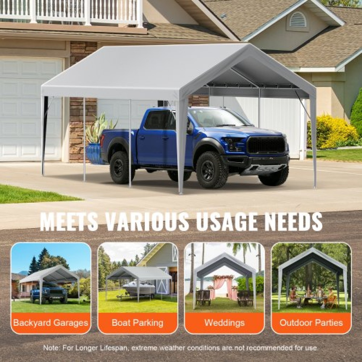 Ανταλλακτικό κάλυμμα κουβούκλιο VEVOR Carport 6100 x 3040 χιλ. Στέγαστρο γκαράζ πάνω από σκηνές Tarp βαρέως τύπου αδιάβροχο & προστατευμένο από την υπεριώδη ακτινοβολία, Εύκολη εγκατάσταση με μπάντζες μπάλας, γκρι (Μόνο επάνω κάλυμμα, πλαίσιο δεν περι