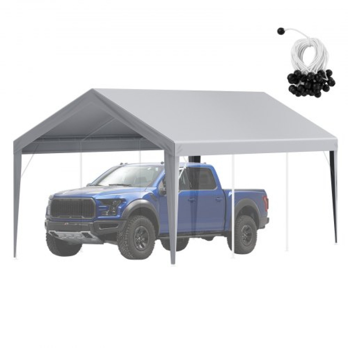 Ανταλλακτικό κάλυμμα κουβούκλιο VEVOR Carport 6100 x 3040 χιλ. Στέγαστρο γκαράζ πάνω από σκηνές Tarp βαρέως τύπου αδιάβροχο & προστατευμένο από την υπεριώδη ακτινοβολία, Εύκολη εγκατάσταση με μπάντζες μπάλας, γκρι (Μόνο επάνω κάλυμμα, πλαίσιο δεν περι
