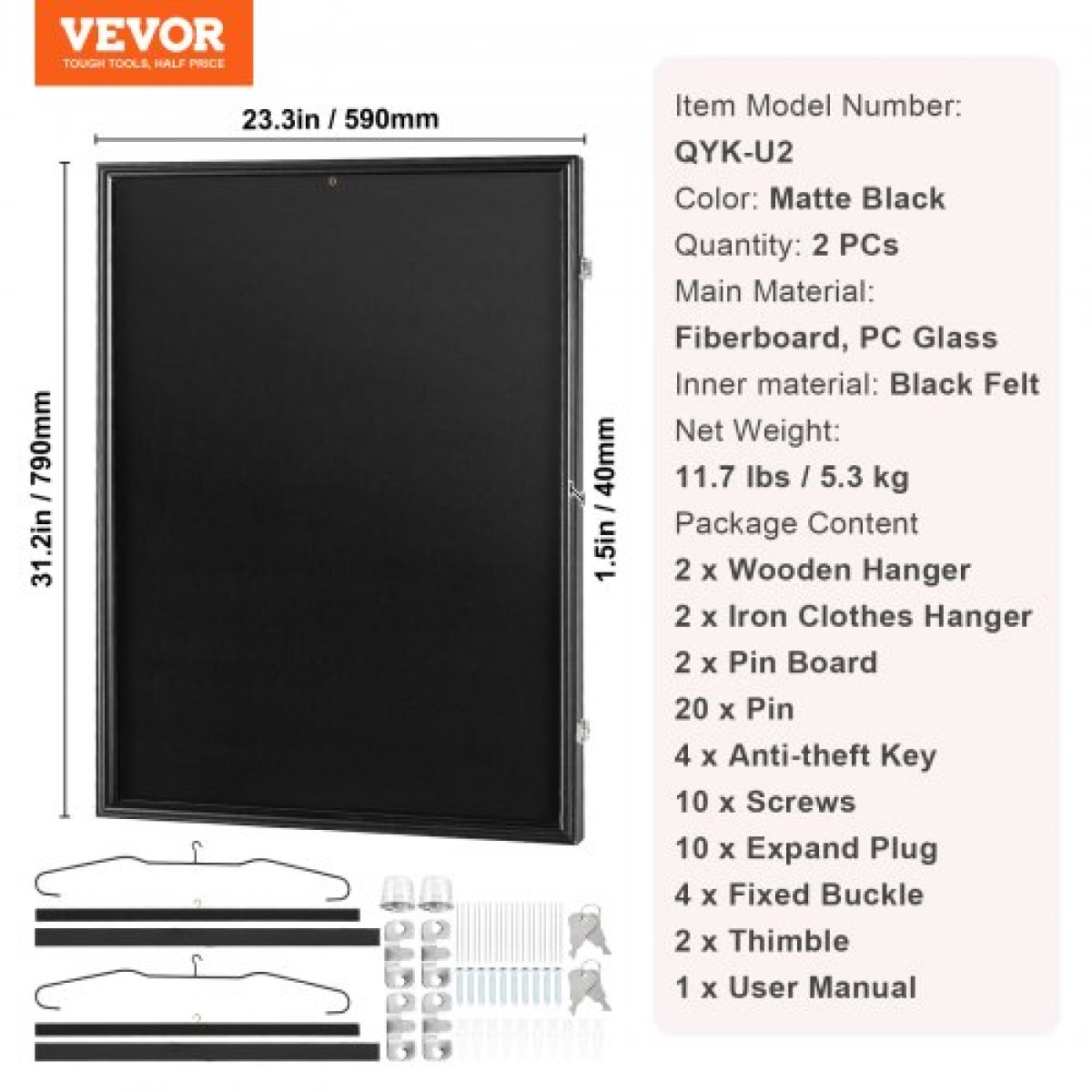 Θήκη VEVOR 2PCs Jersey Frame Display, 23,3x31,2x1,5 ίντσες/59,2x79,2x3,8 cm, Μεγάλο Αθλητικό Τζέρσεϊ Σκιά Κουτί με 98% προστασία από υπεριώδη ακτινοβολία PC γυαλί και κρεμάστρες, για μπάσκετ μπάσκετ ποδοσφαίρου χόκεϋ πουκάμισο και στολή