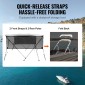 Επάνω κάλυμμα σκάφους VEVOR 4 Bow Bimini, Αποσπώμενα πλαϊνά τοιχώματα από πλέγμα, 600D πολυεστερικός θόλος με σκελετό από κράμα αλουμινίου 1", Περιλαμβάνει μπότα αποθήκευσης, 2 στύλους στήριξης, 2 ιμάντες, 8'L x 54"H x 91"-96"W, Α