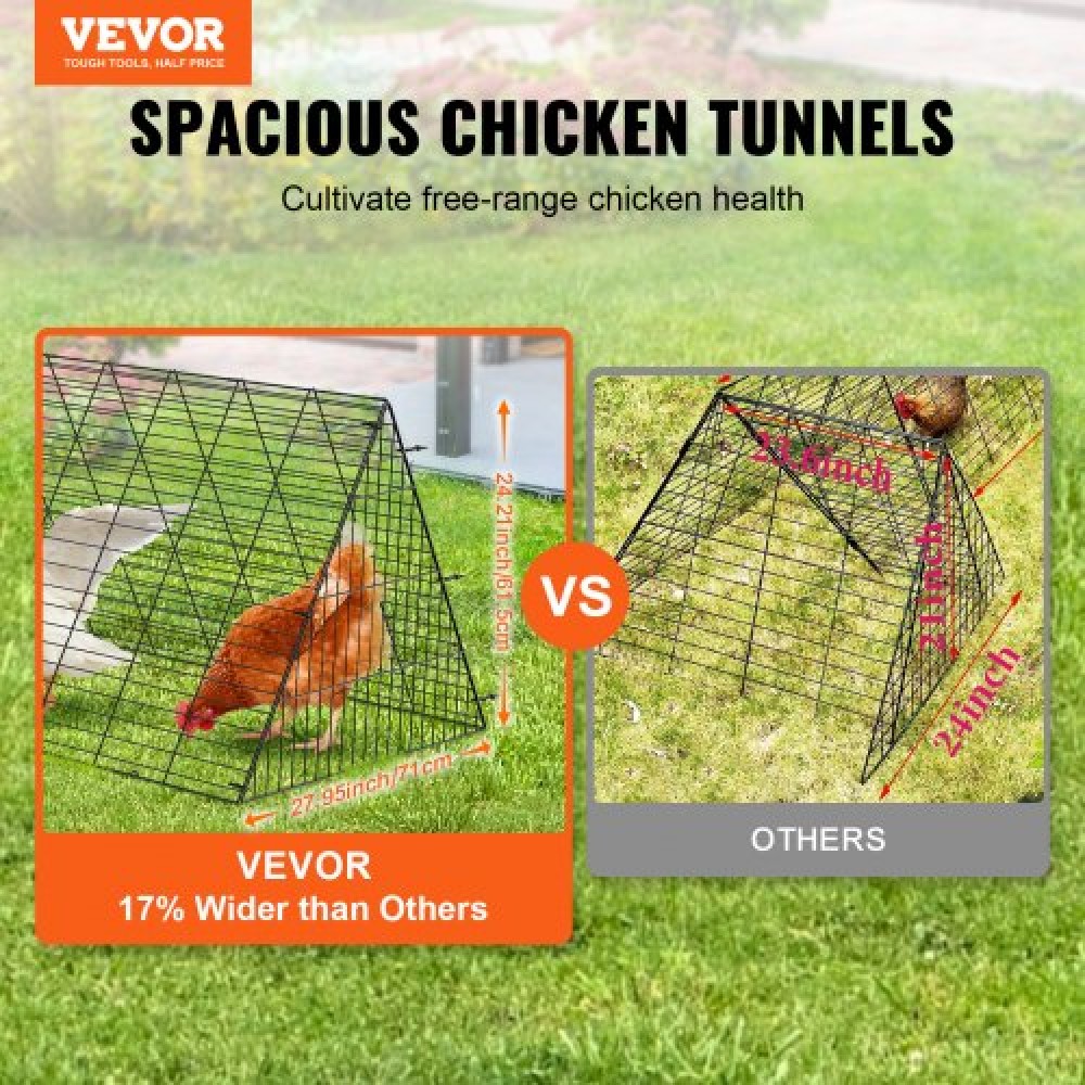 VEVOR Chicken Tunnels, 236,2 x 157,5 x 24,2 ίντσες (ΜxΠxΥ) Σήραγγες κοτόπουλου για αυλή, φορητές σήραγγες κοτόπουλου για εξωτερικό χώρο με γωνιακό πλαίσιο, 2 σετ, κατάλληλο για κοτόπουλα, πάπιες, κουνέλια