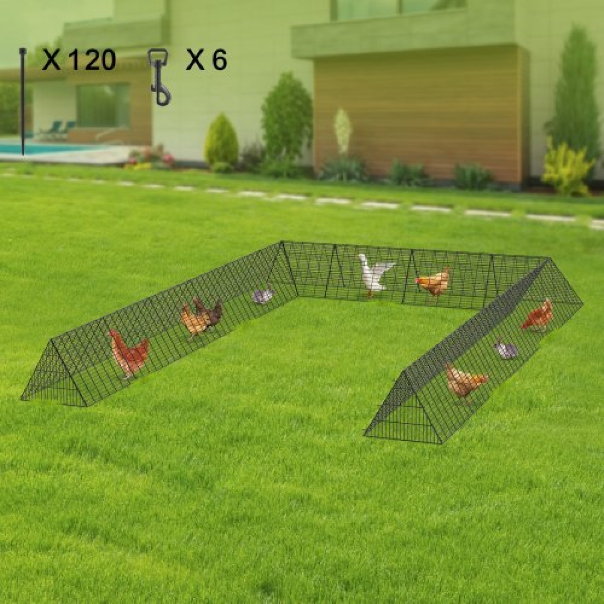 VEVOR Chicken Tunnels, 236,2 x 157,5 x 24,2 ίντσες (ΜxΠxΥ) Σήραγγες κοτόπουλου για αυλή, φορητές σήραγγες κοτόπουλου για εξωτερικό χώρο με γωνιακό πλαίσιο, 2 σετ, κατάλληλο για κοτόπουλα, πάπιες, κουνέλια