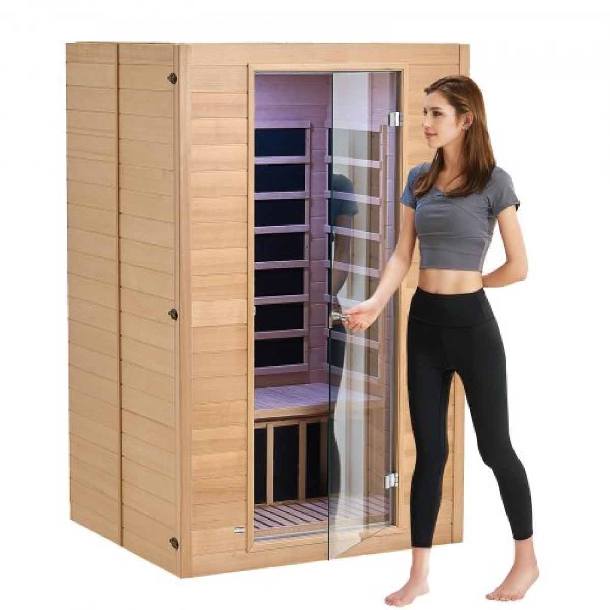 VEVOR Far Infrared Ξύλινη Σάουνα, Δωμάτιο Σάουνα Σπίτι για 2 Άτομα, Χαμηλή EMF Υπέρυθρη σάουνα από ξύλο Hemlock με σκληρυμένη γυάλινη πόρτα & 2 ηχεία Bluetooth, 1800W Εσωτερική χρήση