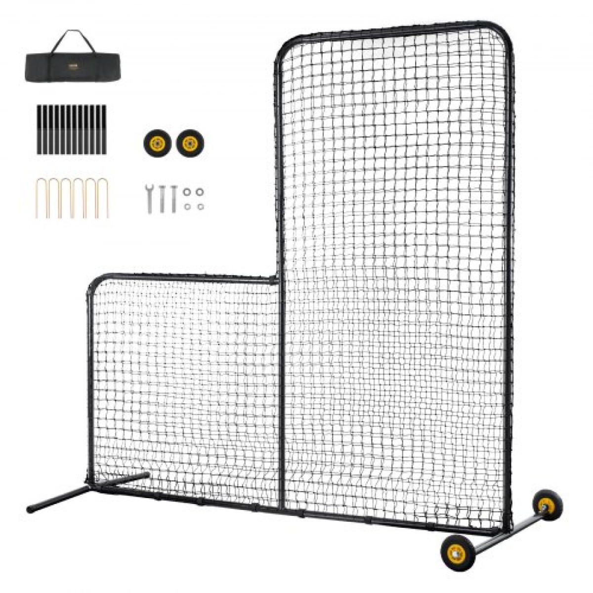 VEVOR L Screen Baseball για Batting Cage, 7x7 ft Softball Screen Safety, Body Protector Φορητή οθόνη κτύπημα με τσάντα μεταφοράς, ρόδες, πασσάλους εδάφους, βαρέως τύπου δίχτυ ρίψης για προστασία Pitchers