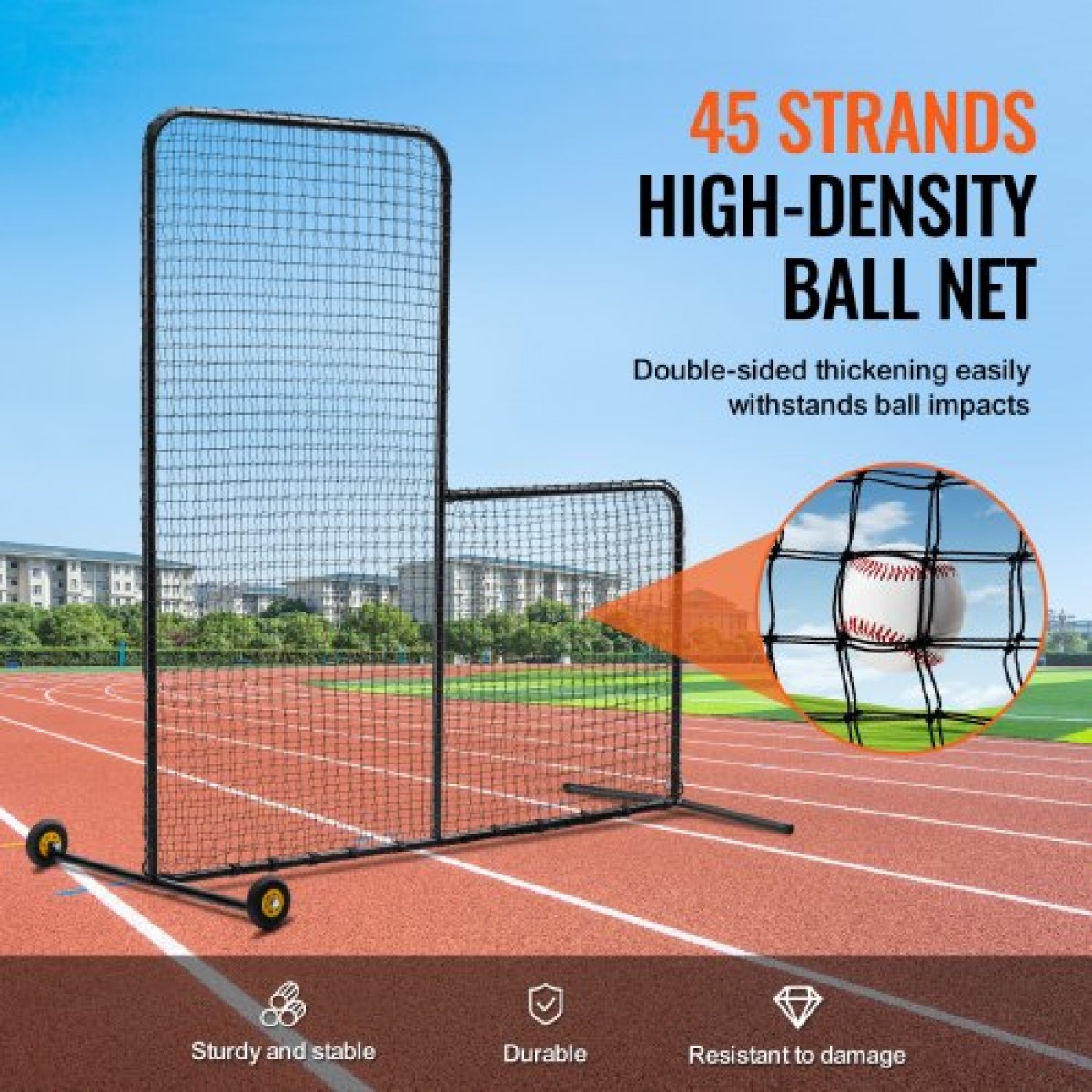 VEVOR L Screen Baseball για Batting Cage, 7x7 ft Softball Screen Safety, Body Protector Φορητή οθόνη κτύπημα με τσάντα μεταφοράς, ρόδες, πασσάλους εδάφους, βαρέως τύπου δίχτυ ρίψης για προστασία Pitchers
