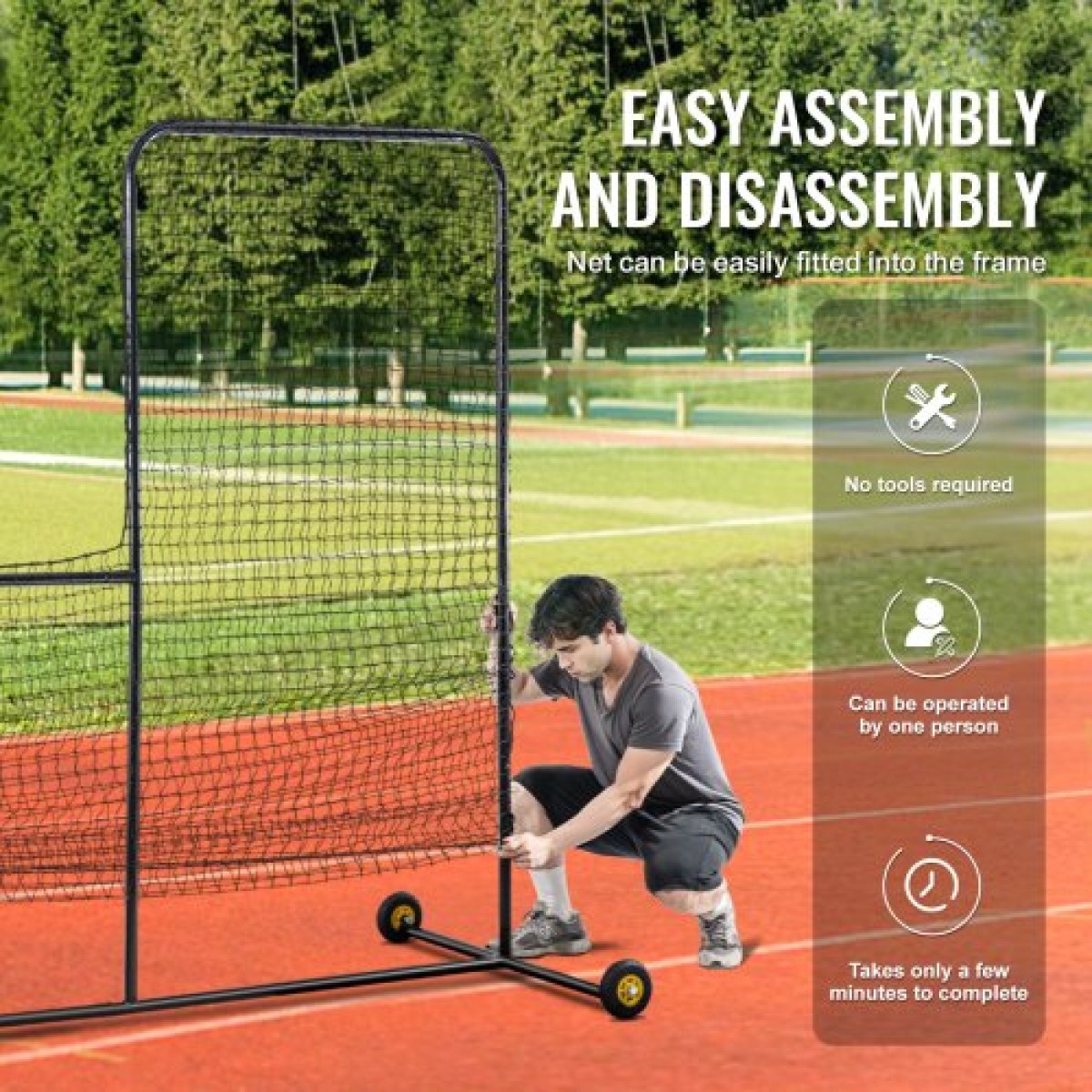 VEVOR L Screen Baseball για Batting Cage, 7x7 ft Softball Screen Safety, Body Protector Φορητή οθόνη κτύπημα με τσάντα μεταφοράς, ρόδες, πασσάλους εδάφους, βαρέως τύπου δίχτυ ρίψης για προστασία Pitchers