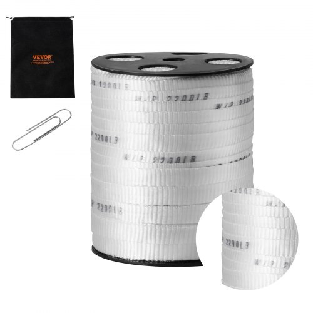 VEVOR Polyester Pull Tape, 5/8" x 318' Mule Tape Flat Rope, 2200 lbf Tensile Capacity, Printed Webbing Cable Pulling Tape for Packaging, Gardening, Commercial Electrical, Conduit Work, White
