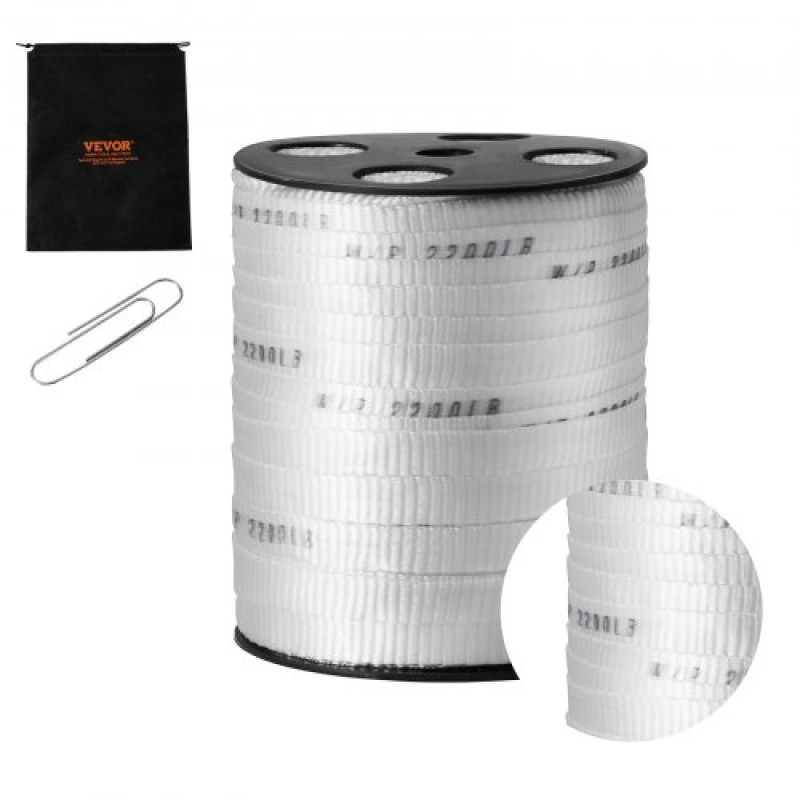 VEVOR Polyester Pull Tape, 5/8" x 318' Mule Tape Flat Rope, 2200 lbf Tensile Capacity, Printed Webbing Cable Pulling Tape for Packaging, Gardening, Commercial Electrical, Conduit Work, White
