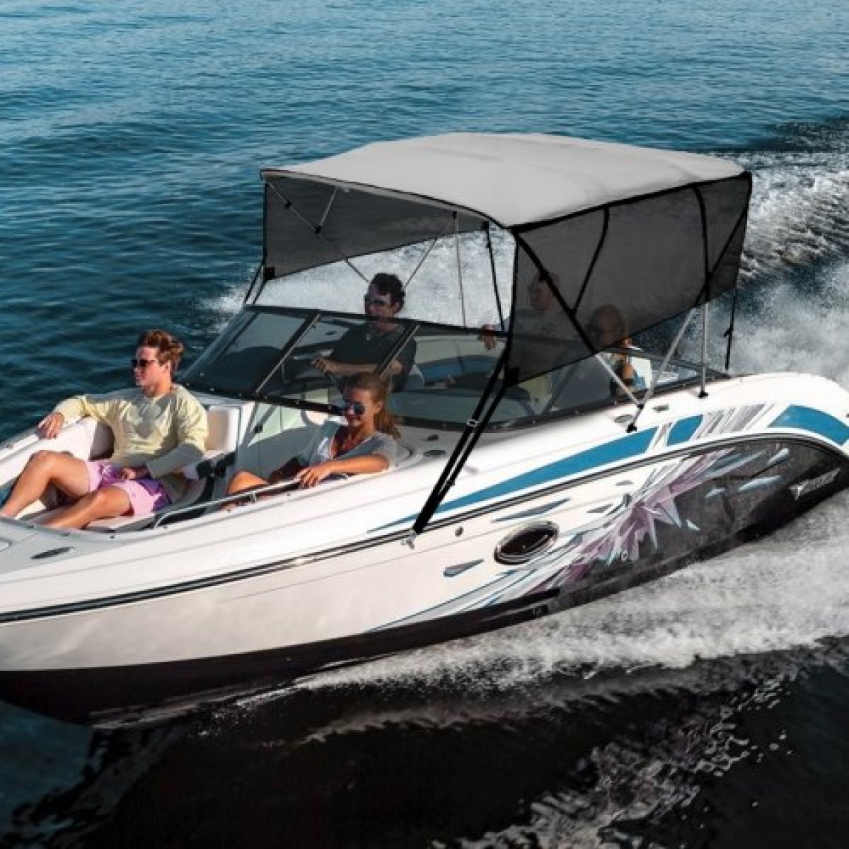 Επάνω κάλυμμα σκάφους VEVOR 4 Bow Bimini, Αποσπώμενα πλαϊνά τοιχώματα από πλέγμα, 600D πολυεστερικός θόλος με πλαίσιο 1" από κράμα αλουμινίου, Περιλαμβάνει μπότα αποθήκευσης, 2 πόλους στήριξης, 2 ιμάντες, 8'L x 54"H x 85"-90"W, Αν