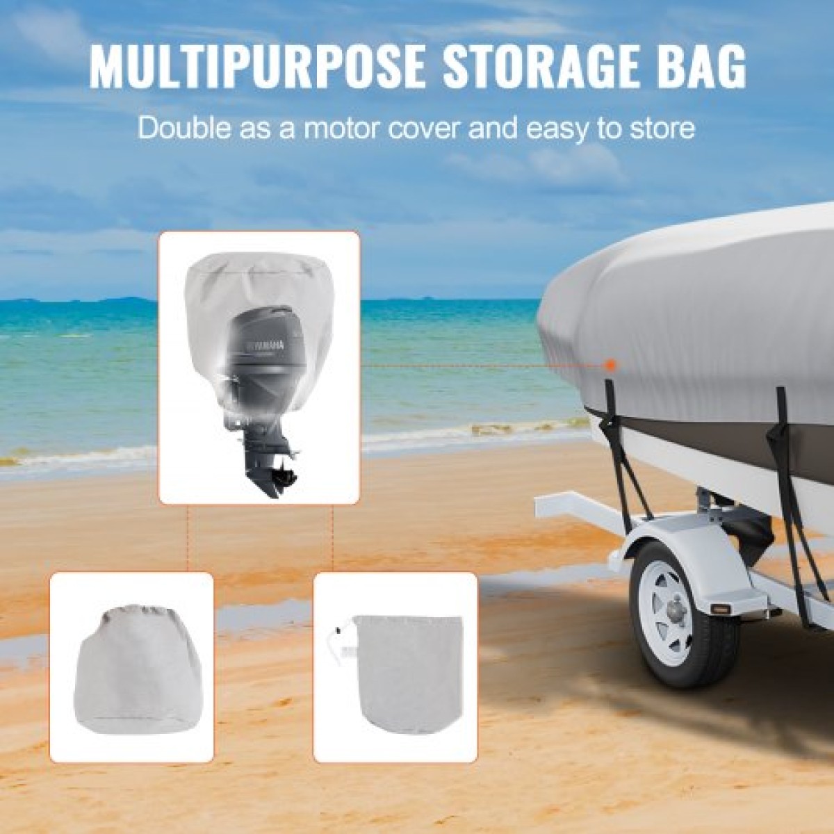 VEVOR Boat Cover, 5180-5790 mm Trailerable Waterproof Cover, 600D Marine Grade PU Oxford, με κάλυμμα κινητήρα και ιμάντες πόρπης, για V-Hull, Tri-Hull, Fish Ski Boat, Runabout, Bass Boat, Grey