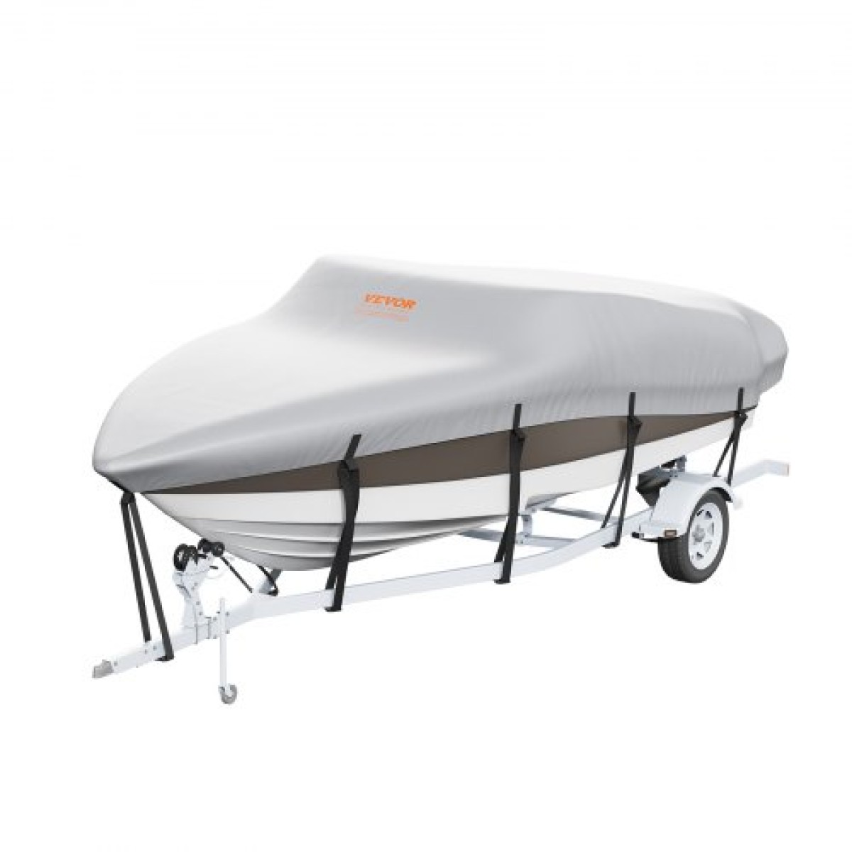 VEVOR Boat Cover, 5180-5790 mm Trailerable Waterproof Cover, 600D Marine Grade PU Oxford, με κάλυμμα κινητήρα και ιμάντες πόρπης, για V-Hull, Tri-Hull, Fish Ski Boat, Runabout, Bass Boat, Grey