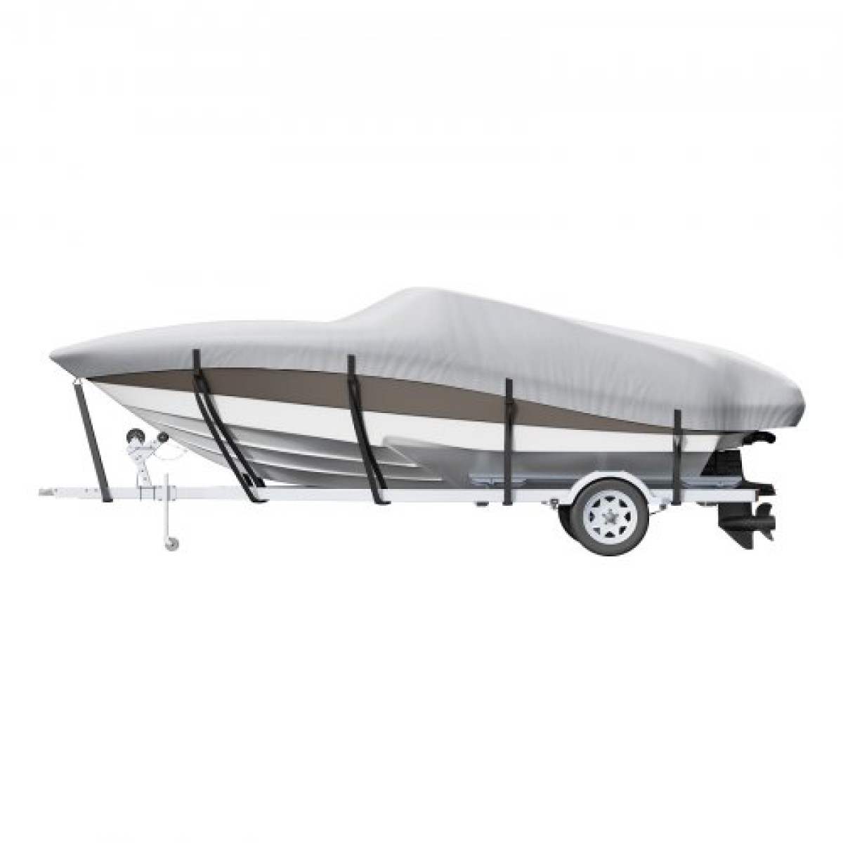 VEVOR Boat Cover, 5180-5790 mm Trailerable Waterproof Cover, 600D Marine Grade PU Oxford, με κάλυμμα κινητήρα και ιμάντες πόρπης, για V-Hull, Tri-Hull, Fish Ski Boat, Runabout, Bass Boat, Grey