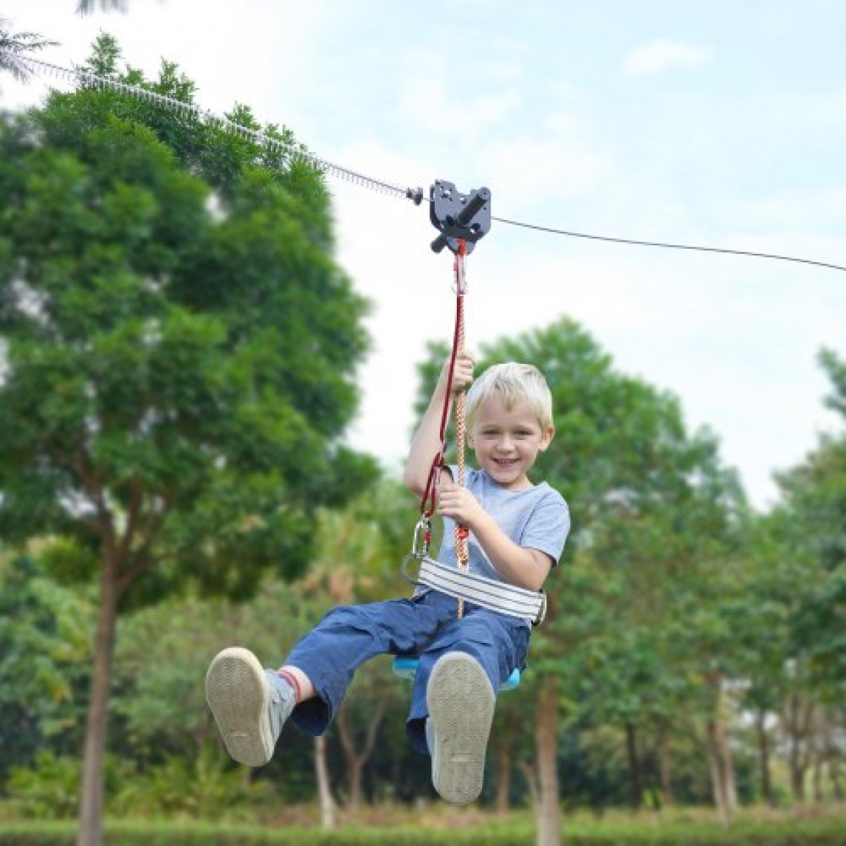 Κιτ Zipline VEVOR για παιδιά και ενήλικες, κιτ φερμουάρ 36,6 m έως 226,8 κιλά, φερμουάρ Γρήγορης εγκατάστασης σε εξωτερικό χώρο πίσω αυλής, Ψυχαγωγία παιδικής χαράς με φερμουάρ από ανοξείδωτο χάλυβα, φρένο ελατηρίου, ζώνη ασφαλείας, κάθισμα