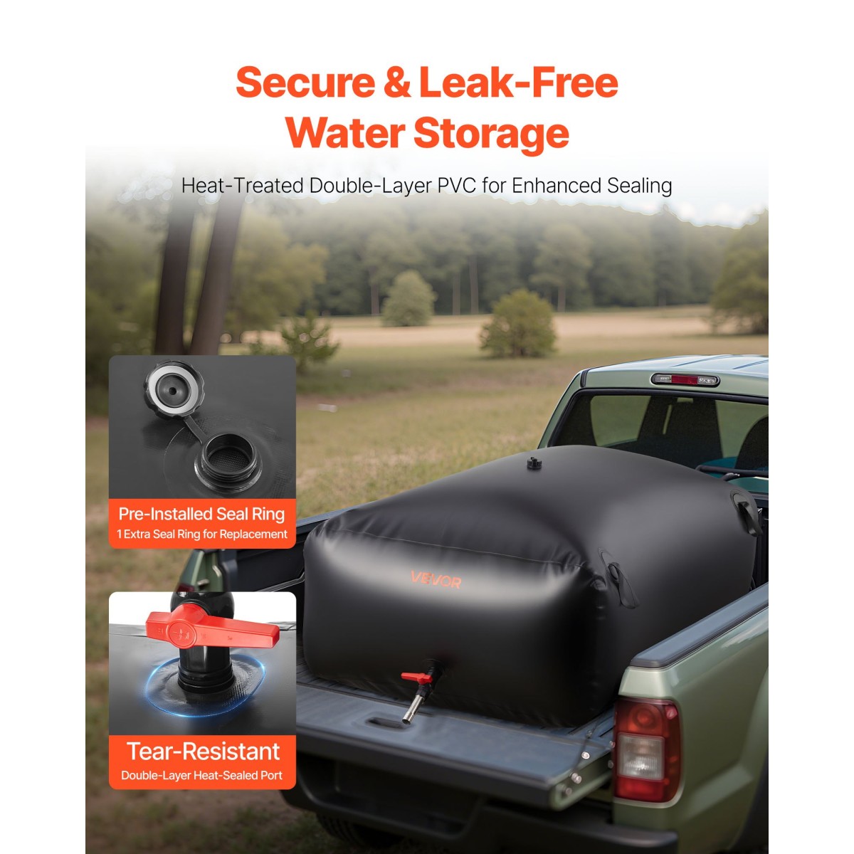 VEVOR Water Storage Bladder, 1000L φορητή & πτυσσόμενη τσάντα αποθήκευσης νερού, ανθεκτική στη φθορά 1000D PVC τσάντα μαλακών νερών, στεγανά δοχεία κάμπινγκ για άρδευση κήπου RV έκτακτης ανάγκης, Μαύρο