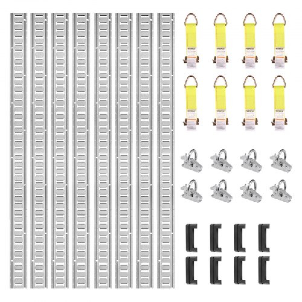 VEVOR E Track Tie-Down Rail Kit, 24PCS 5' E-Tracks Set περιλαμβάνει 8 χαλύβδινες ράγες & 8 άγκυρες O-Ring & 8 Tie-Off με D-Ring, ευέλικτα αξεσουάρ ασφάλισης για μοτοσικλέτες Cargo, φορτίο 2000 lbs