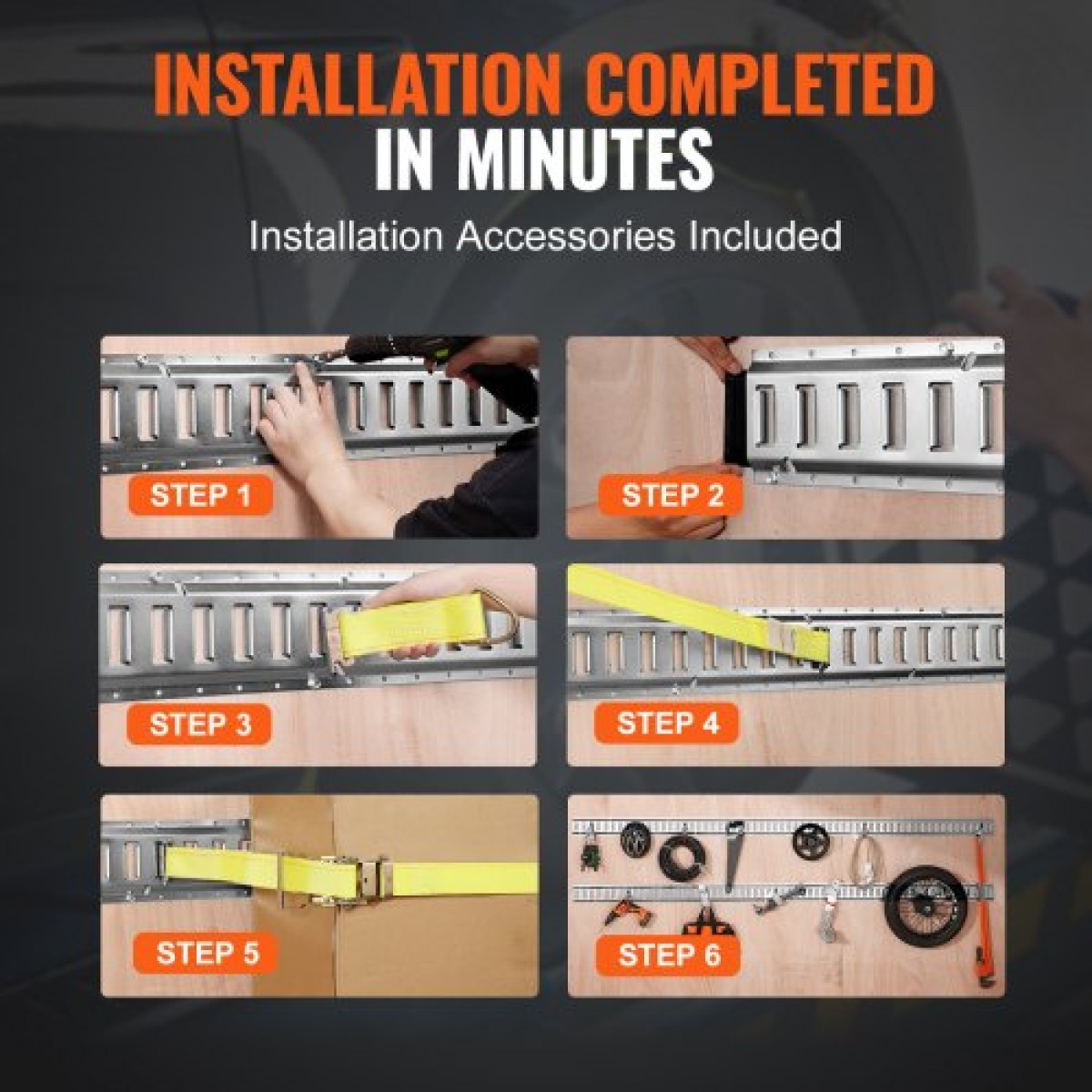 VEVOR E Track Tie-Down Rail Kit, 24PCS 5' E-Tracks Set περιλαμβάνει 8 χαλύβδινες ράγες & 8 άγκυρες O-Ring & 8 Tie-Off με D-Ring, ευέλικτα αξεσουάρ ασφάλισης για μοτοσικλέτες Cargo, φορτίο 2000 lbs