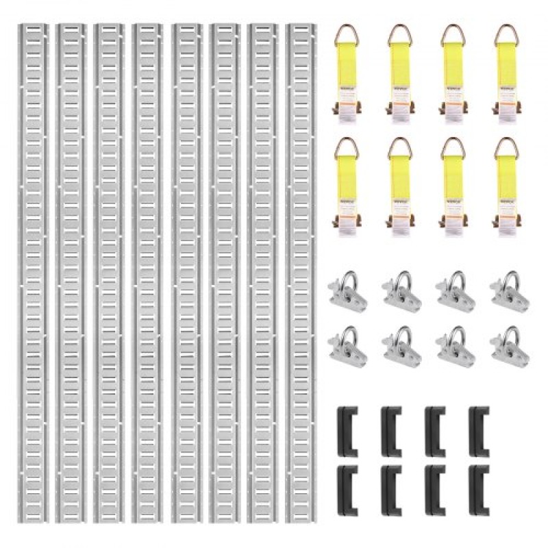 VEVOR E Track Tie-Down Rail Kit, 24PCS 5' E-Tracks Set περιλαμβάνει 8 χαλύβδινες ράγες & 8 άγκυρες O-Ring & 8 Tie-Off με D-Ring, ευέλικτα αξεσουάρ ασφάλισης για μοτοσικλέτες Cargo, φορτίο 2000 lbs