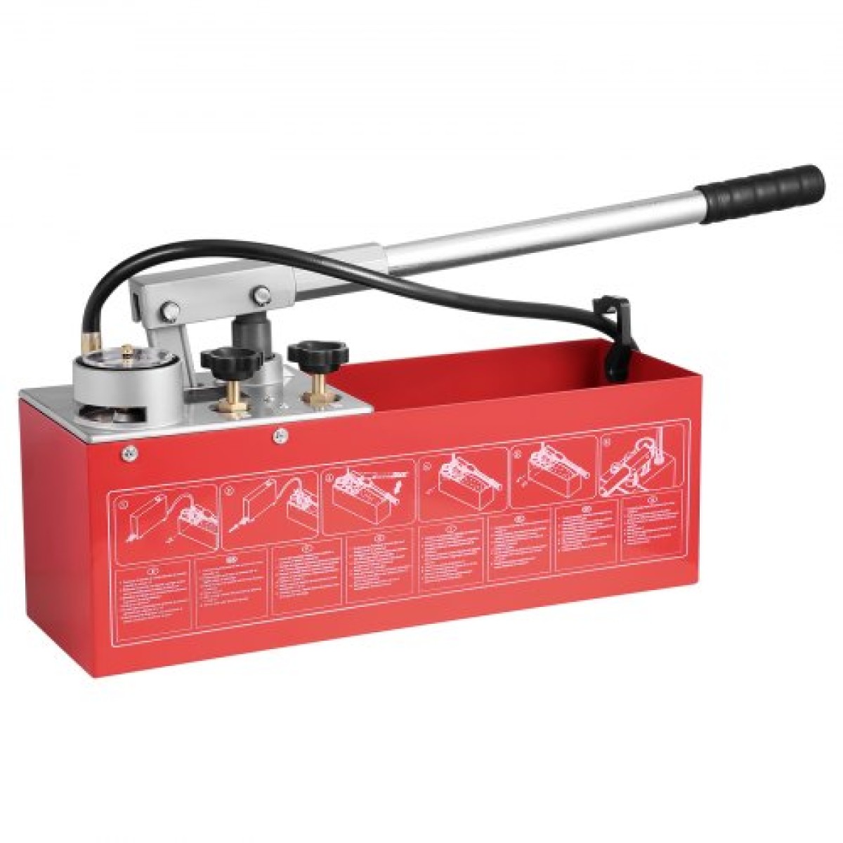 Υδροστατική δοκιμαστική αντλία VEVOR, Max 25 bar/362 PSI, Χειροκίνητο κιτ ελέγχου πίεσης νερού υδραυλικής διπλής βαλβίδας με μετρητή Δεξαμενή νερού 10L, σωλήνας 1,4 m με εξωτερικό σύνδεσμο σπειρώματος 1,27 cm για αγωγό