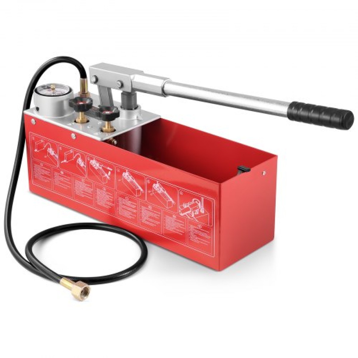 Υδροστατική δοκιμαστική αντλία VEVOR, Max 25 bar/362 PSI, Χειροκίνητο κιτ ελέγχου πίεσης νερού υδραυλικής διπλής βαλβίδας με μετρητή Δεξαμενή νερού 10L, σωλήνας 1,4 m με εξωτερικό σύνδεσμο σπειρώματος 1,27 cm για αγωγό
