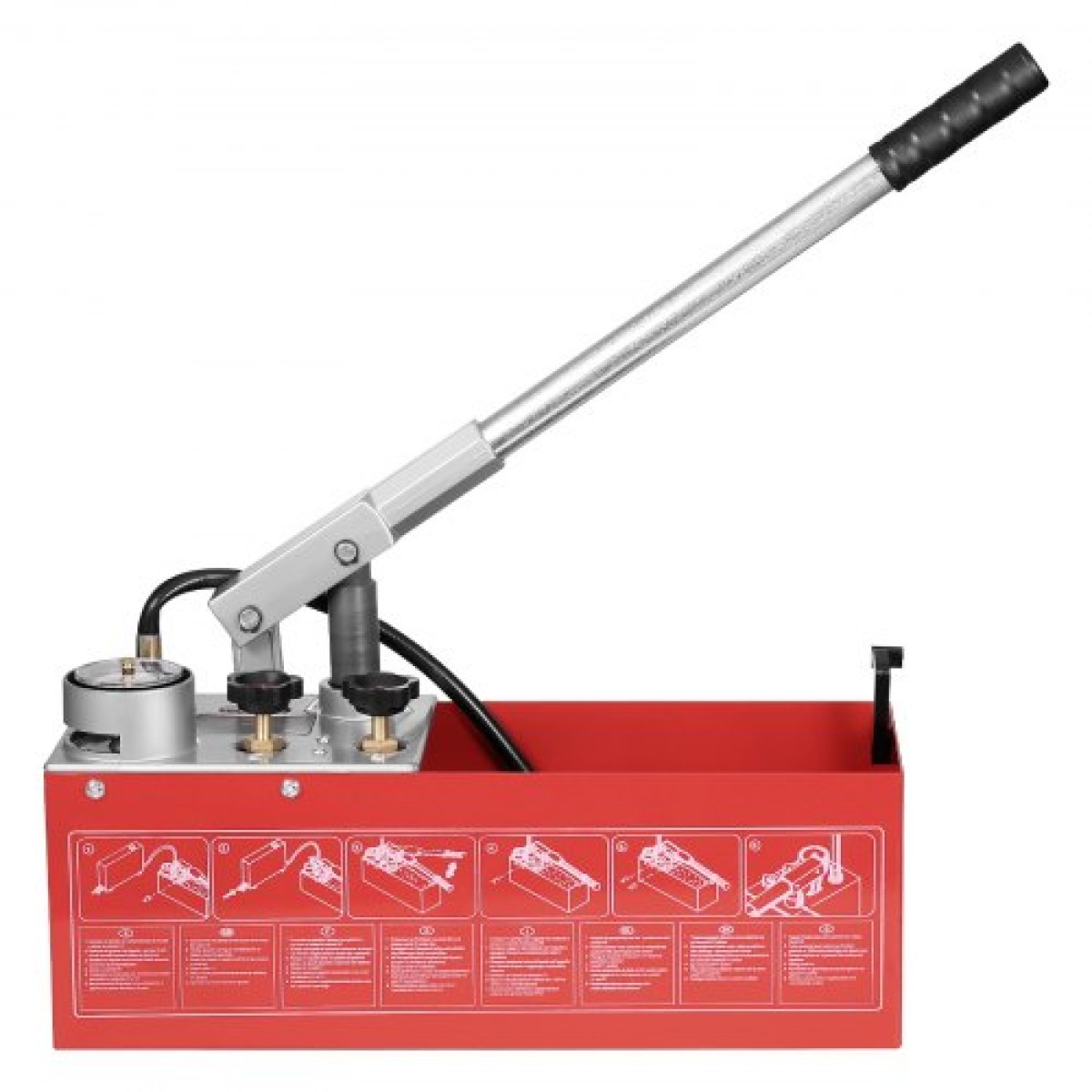 Υδροστατική δοκιμαστική αντλία VEVOR, Max 25 bar/362 PSI, Χειροκίνητο κιτ ελέγχου πίεσης νερού υδραυλικής διπλής βαλβίδας με μετρητή Δεξαμενή νερού 10L, σωλήνας 1,4 m με εξωτερικό σύνδεσμο σπειρώματος 1,27 cm για αγωγό