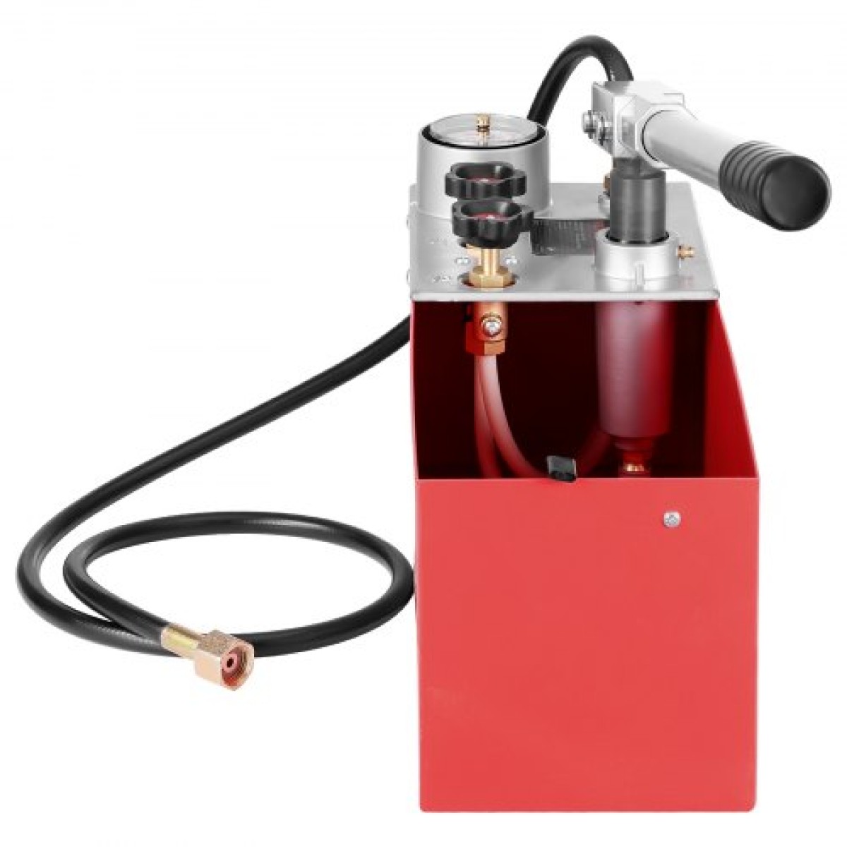 Υδροστατική δοκιμαστική αντλία VEVOR, Max 25 bar/362 PSI, Χειροκίνητο κιτ ελέγχου πίεσης νερού υδραυλικής διπλής βαλβίδας με μετρητή Δεξαμενή νερού 10L, σωλήνας 1,4 m με εξωτερικό σύνδεσμο σπειρώματος 1,27 cm για αγωγό