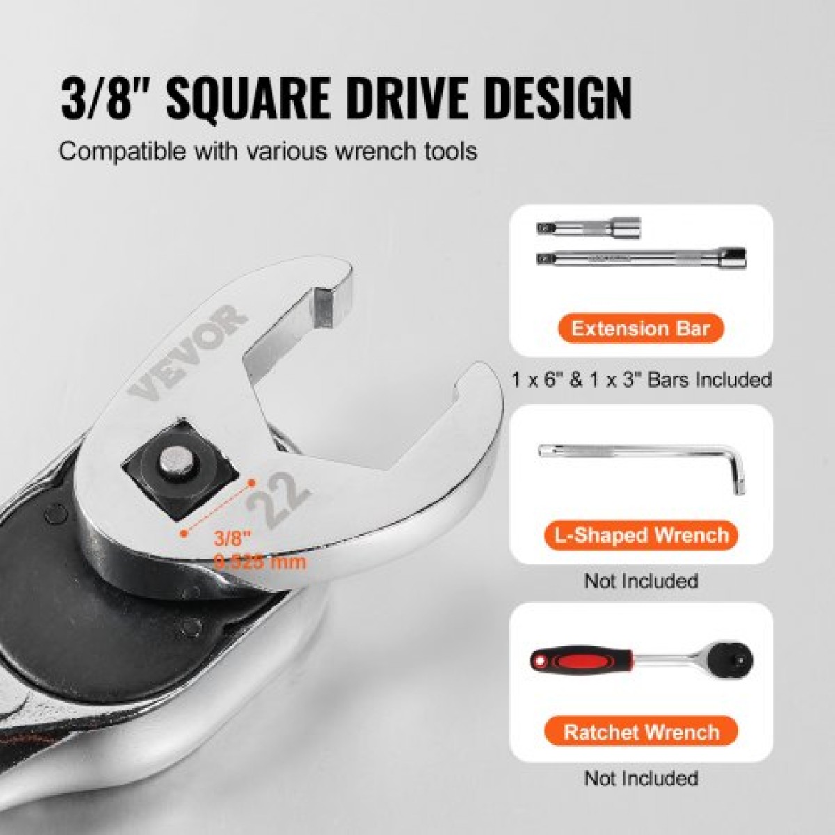 Σετ κλειδιού VEVOR 3/8" Drive Crowfoot με 2 ράβδους επέκτασης, σετ κλειδιού ποδιών Crows 24 τεμαχίων, SAE 3/8"-1" και Metric 10-22 mm, Σετ κλειδιού Crowfoot από ατσάλι CR-MO, με EVA Tool Organizer