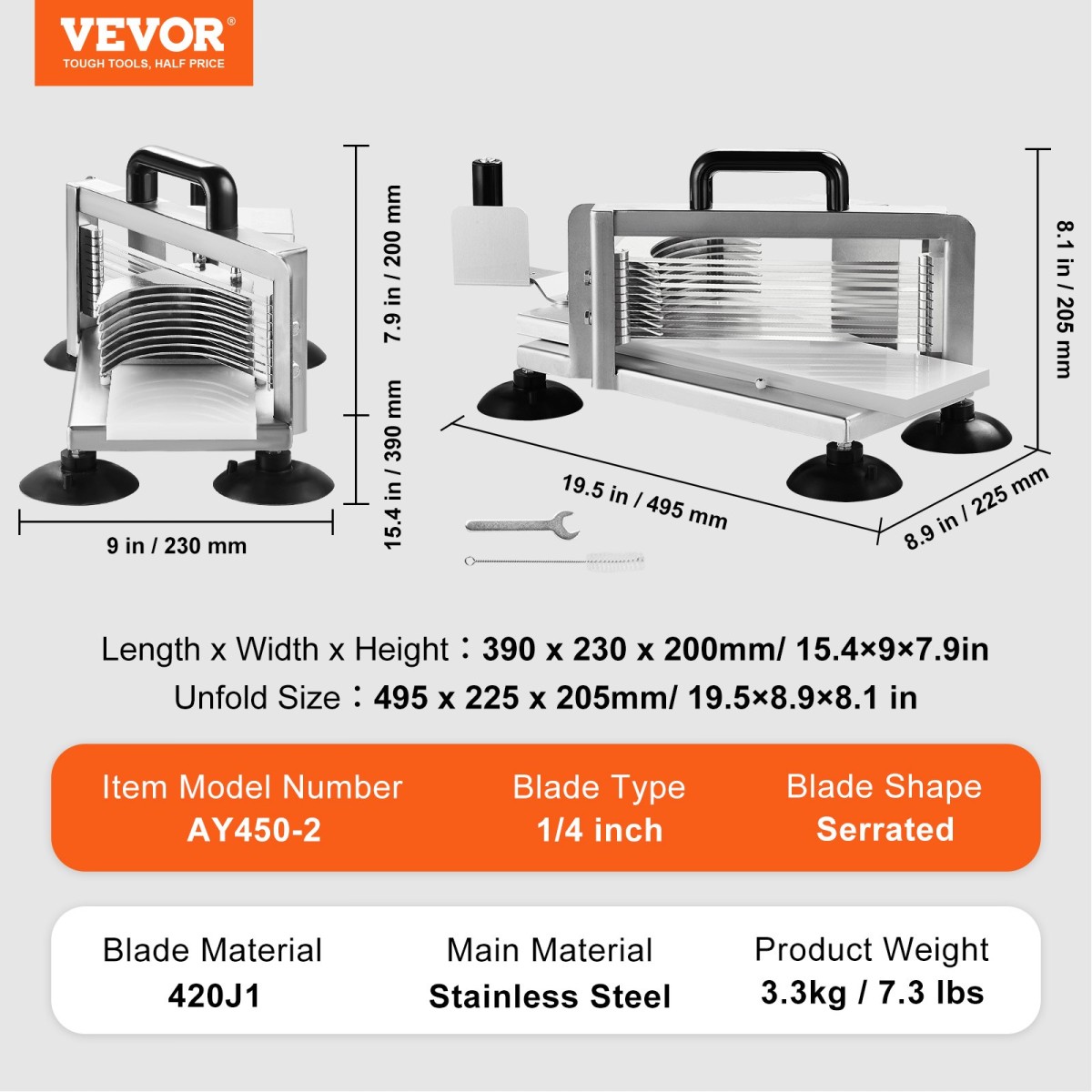 VEVOR Εμπορικός κόφτης τομάτας, 1/4 ιντσών Κόφτης τομάτας, Μηχάνημα κοπής ντομάτας βαρέως τύπου από ανοξείδωτο χάλυβα, χειροκίνητος κόφτης ντομάτας με αντιολισθητικά πόδια, για κοπή ντομάτας, αγγουριού, μπανάνας