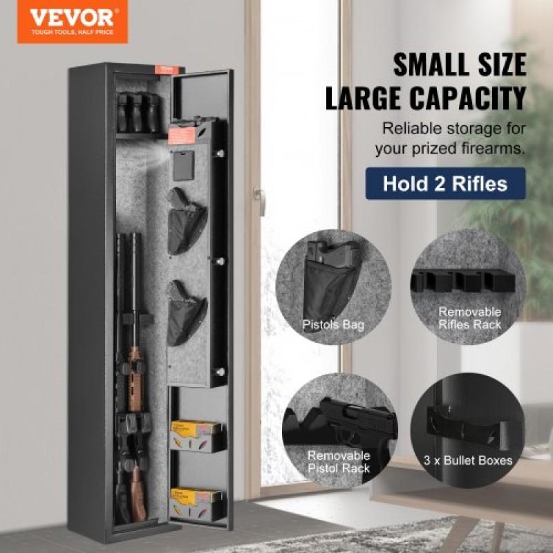 VEVOR 2 Rifles Gun Safe, Rifle Safe με κλειδαριά & ψηφιακό πληκτρολόγιο, ντουλάπι αποθήκευσης όπλων γρήγορης πρόσβασης με αφαιρούμενο ράφι, ράφι πιστολιού, ντουλάπι τυφεκίου για οικιακό τουφέκι και πιστόλια