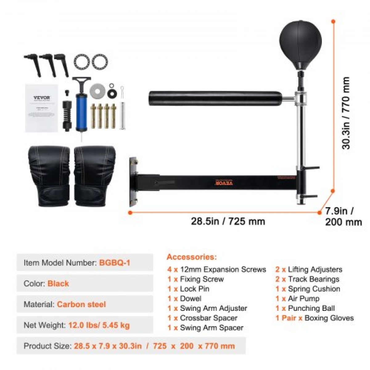 VEVOR Wall Mount Boxing Spinning Bar, Spinning Bar με Punching Ball, Ρυθμιζόμενο Boxing Speed ​​Trainer, Reflex Boxing Bar με γάντια, Boxing Training Equipment for Kickboxing, MMA, Fitness