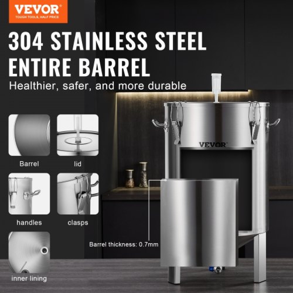 Βραστήρας VEVOR 304 από ανοξείδωτο χάλυβα, 60 L Beer Brew Fermentor, Brew Bucket Fermentor for Brewing, Home Brewing Proppies with Base, Bottle Stock Pot περιλαμβάνει καπάκι, λαβή, βαλβίδα, στόμιο, θερμόμετρο